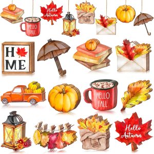 Karenhi 36 adornos de madera de Acción de Gracias para árbol de Acción de Gracias, decoraciones colgantes de otoño, hoja de arce, calabaza, camión, Karenhi 36 adornos de madera de Acción de Gracias para árbol de Acción de Gracias, decoraciones colgantes de otoño, hoja de arce, calabaza, camión,