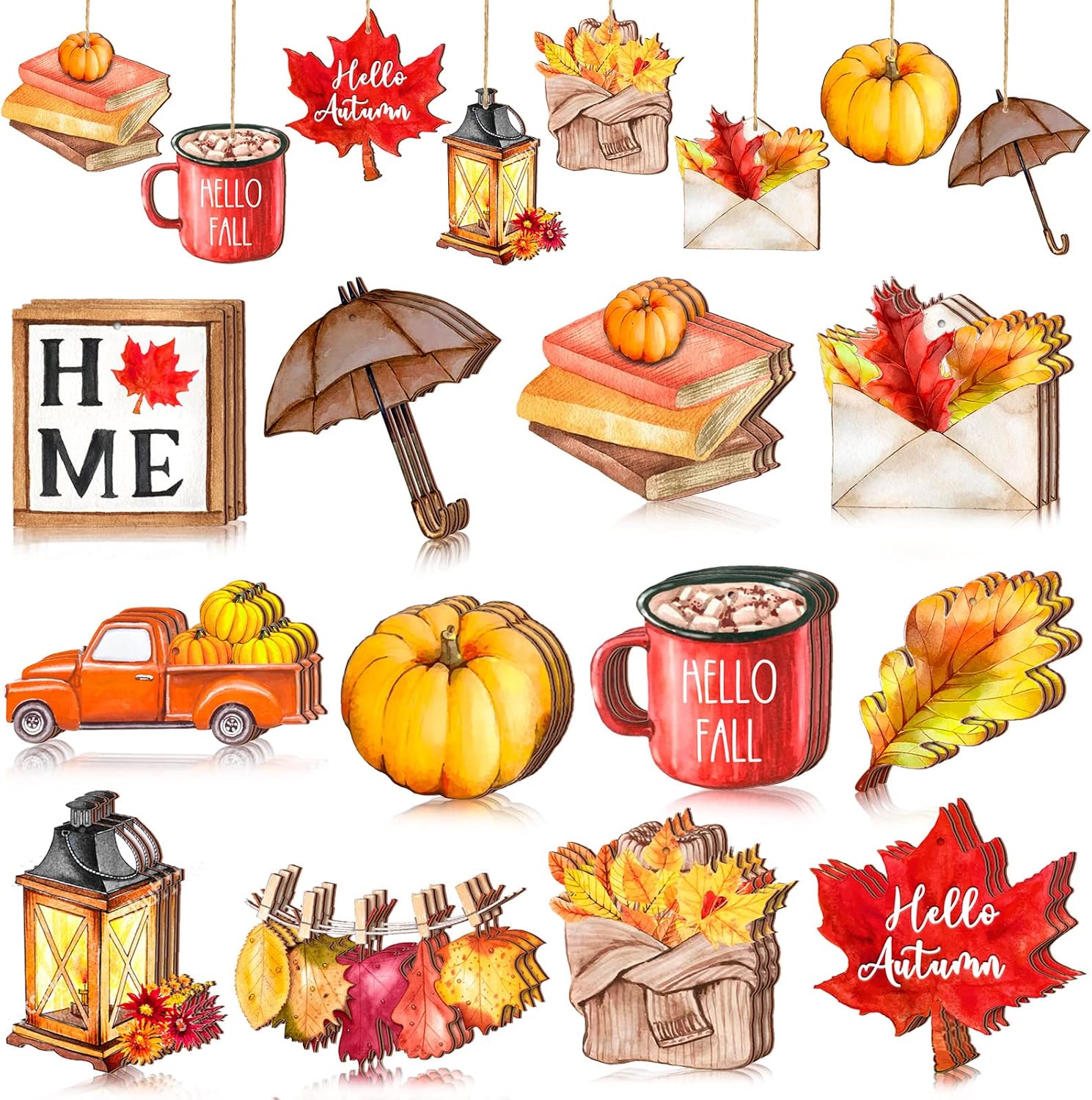 Karenhi 36 adornos de madera de Acción de Gracias para árbol de Acción de Gracias, decoraciones colgantes de otoño, hoja de arce, calabaza, camión,