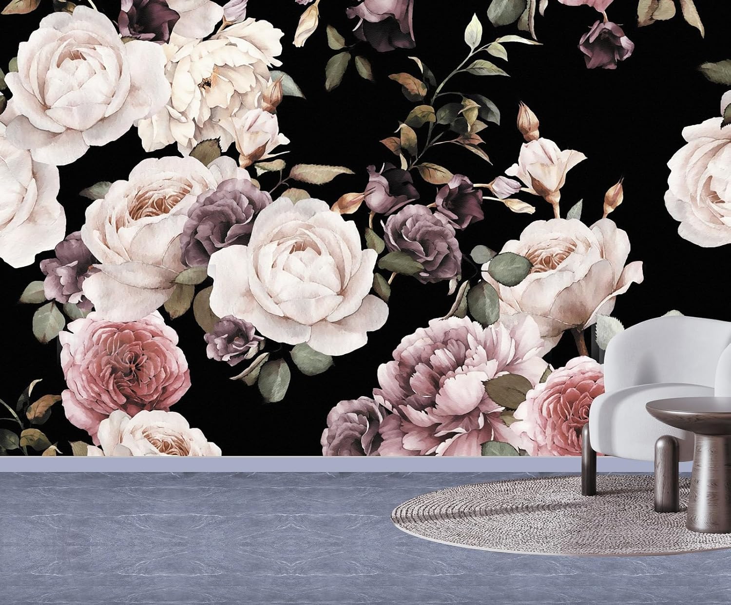 Papel tapiz vintage 3D pintado a mano con rosas blancas y negras, papel tapiz floral, póster de pared para sala de estar, dormitorio, habitación de