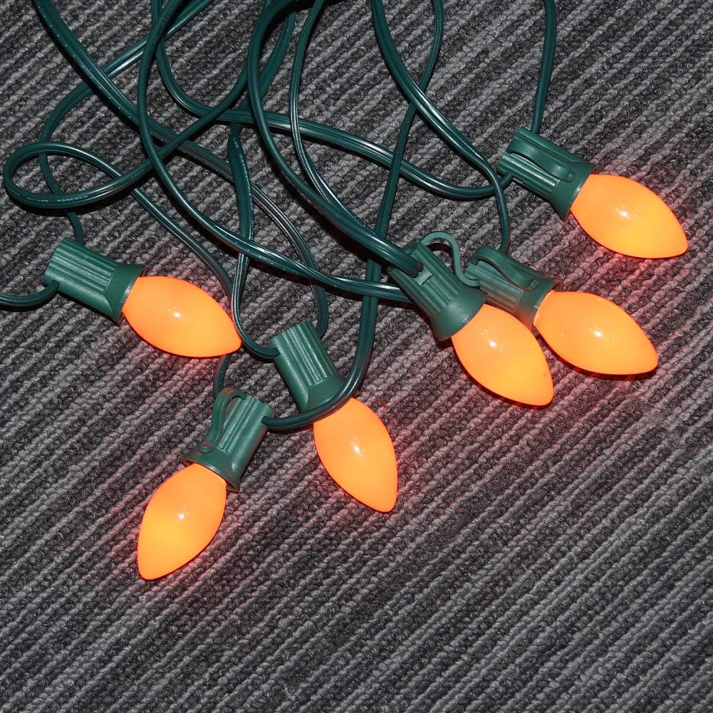 GOOTHY Paquete de 25 bombillas de repuesto C7 para Halloween, luces de Navidad de cerámica naranja para Halloween, exteriores, patio, interior, tira