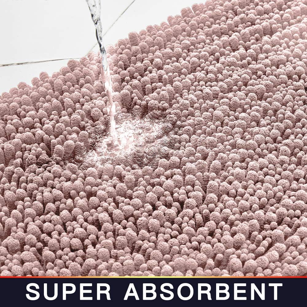 Walensee – Alfombra grande para baño, antideslizante, 32 x 20 pulgadas color rosa polvoriento, absorbente y muy suave, felpilla peluda, extragruesa,