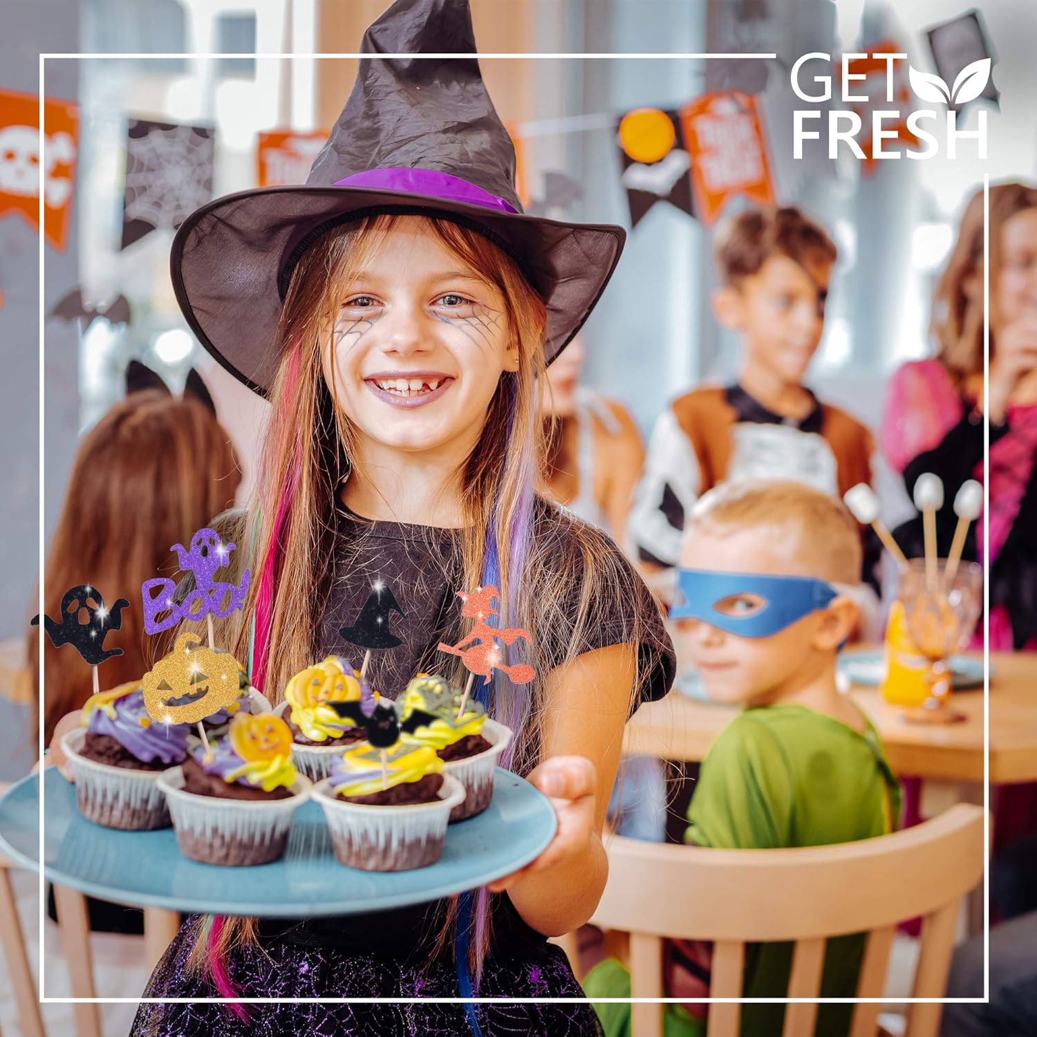 Juego de adornos para cupcakes de Halloween, juego de 28 piezas brillantes, estrella fantasma de bruja murciélago, decoración de palillos de comida