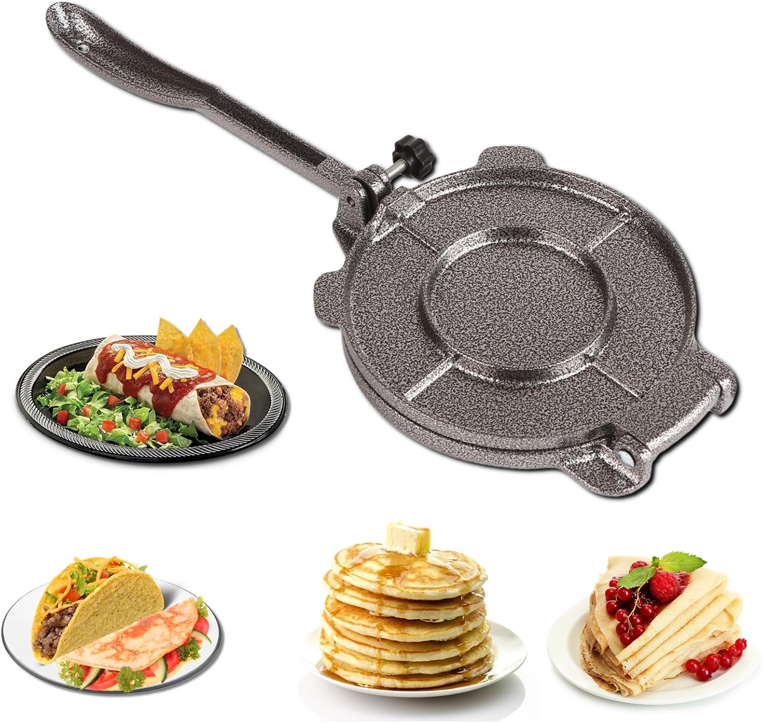 Prensa de tortilla de hierro fundido, fabricante de tortillas de servicio pesado, calentador de tortilla de prensa de tortilla de maíz, fabricante