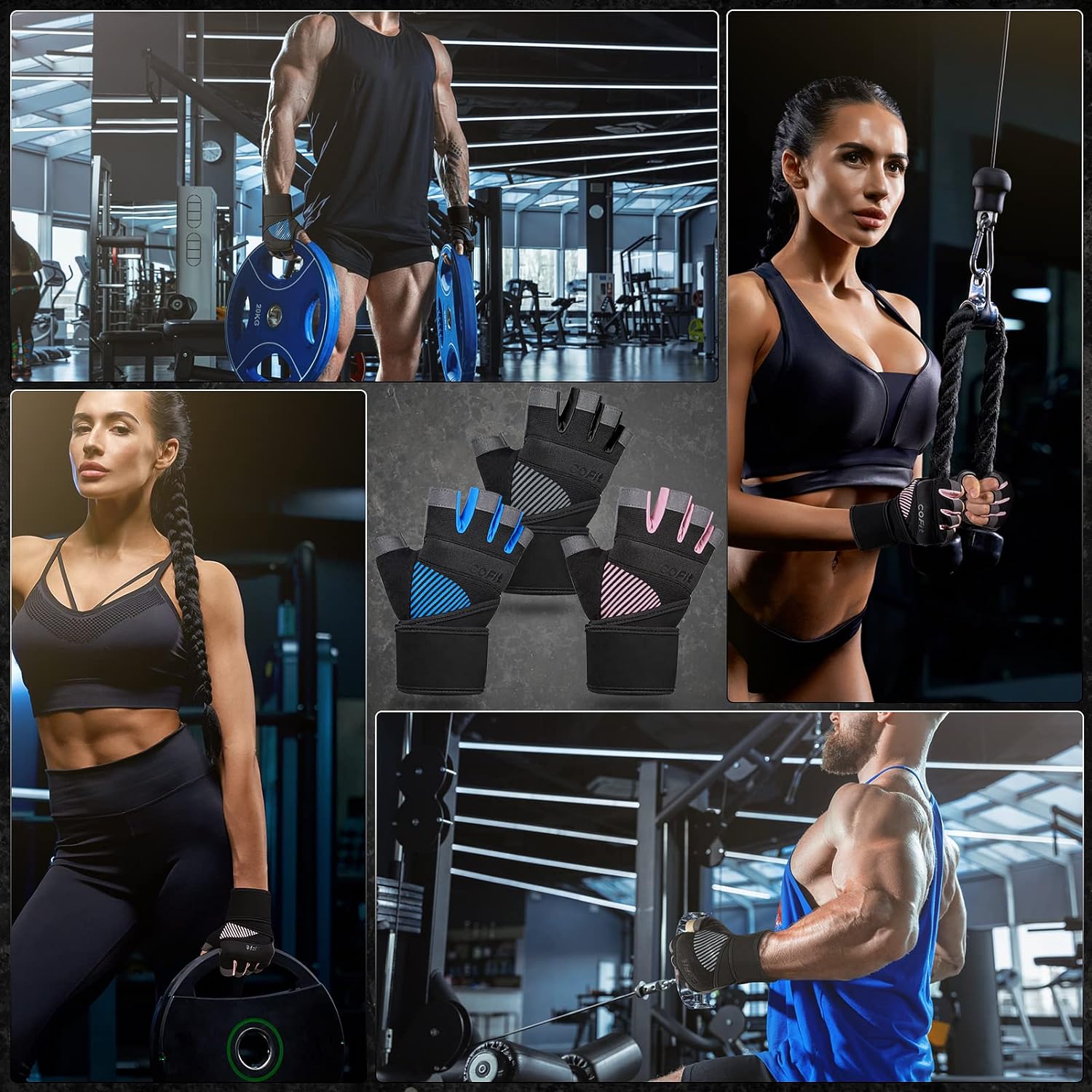 COFIT Guantes de entrenamiento transpirables, guantes antideslizantes para levantamiento de pesas para hombres y mujeres, agarre superior y