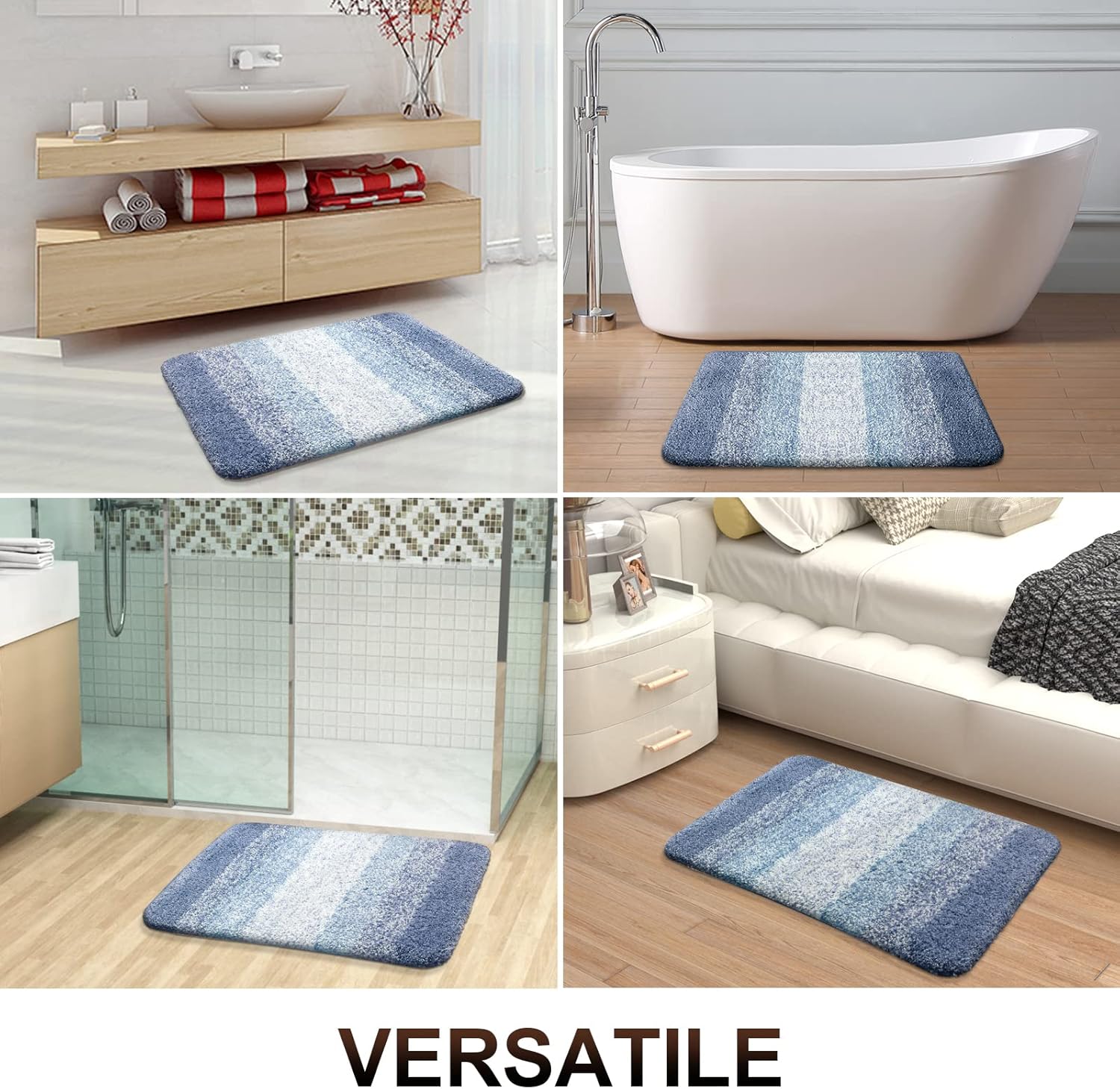 OLANLY Juego de 2 alfombras de baño y alfombras de baño ombré, tamaño 59 x 20 pulgadas y juego de alfombras de baño 30 x 20 + 24 x 20 pulgadas,