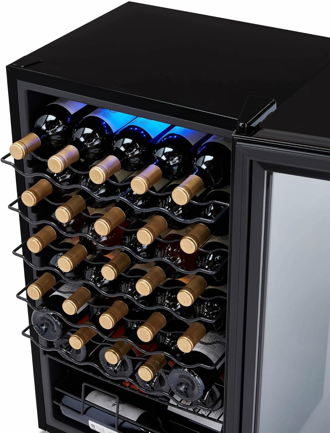 Luma Comfort Shadow Series – Refrigerador de vino de 34 botellas, refrigerador de vino con espejo independiente con puerta de vidrio templado de