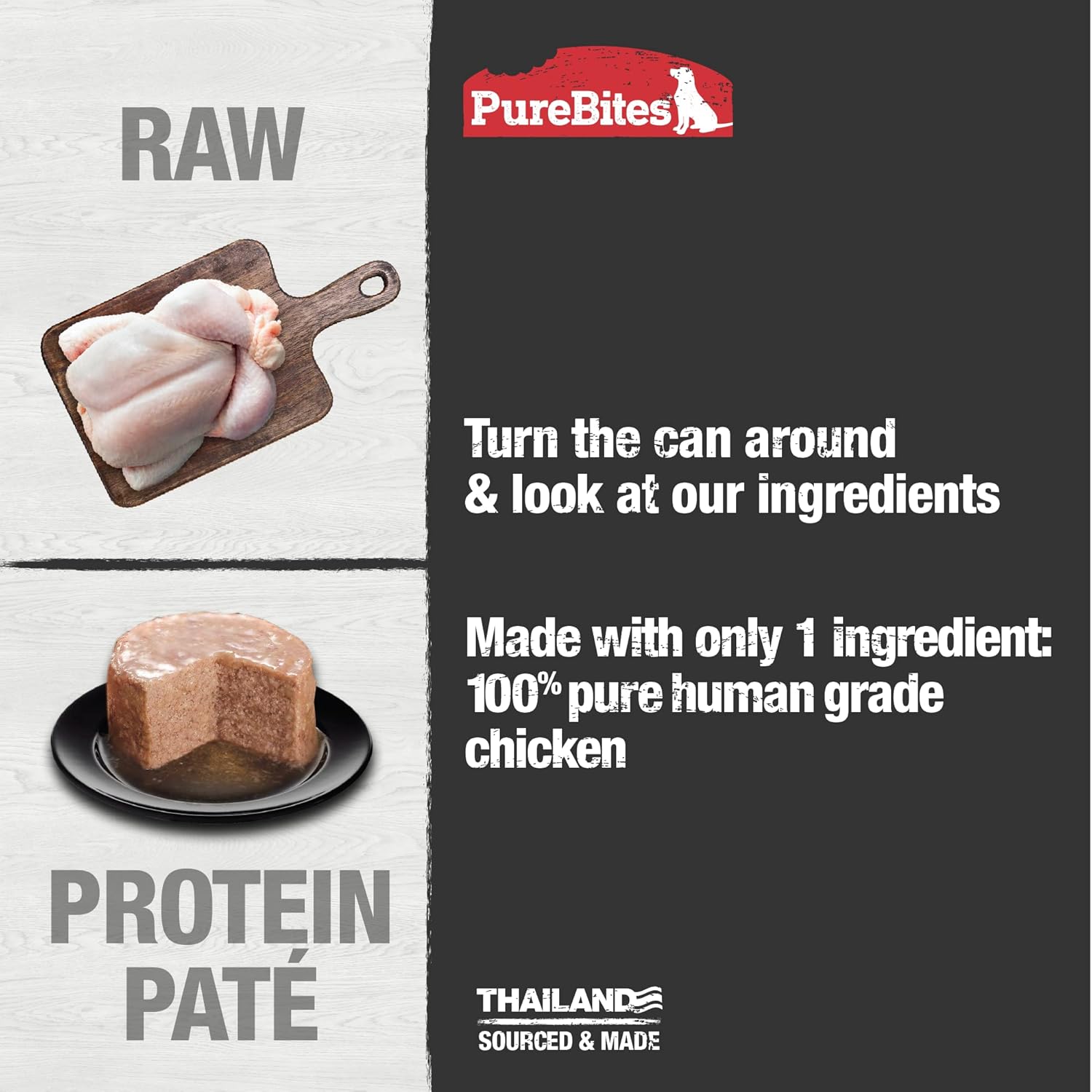 PureBites Patés de pollo para perros, solo 1 ingrediente, caja de 12