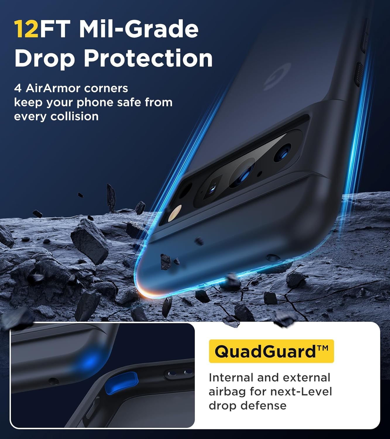 Humixx Funda para Google Pixel 8 Pro prueba de caída de grado militar tacto sedoso definitivo a prueba de golpes, antihuellas, translúcida, mate,