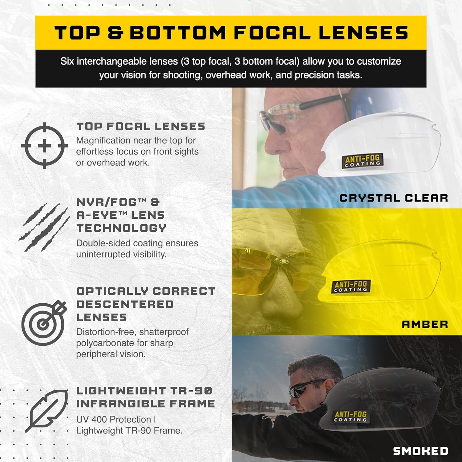 SSP Eyewear Top Focal Ultra Tactical Safety Shooting Glasses, HD A-Eye NVRfog Lenses