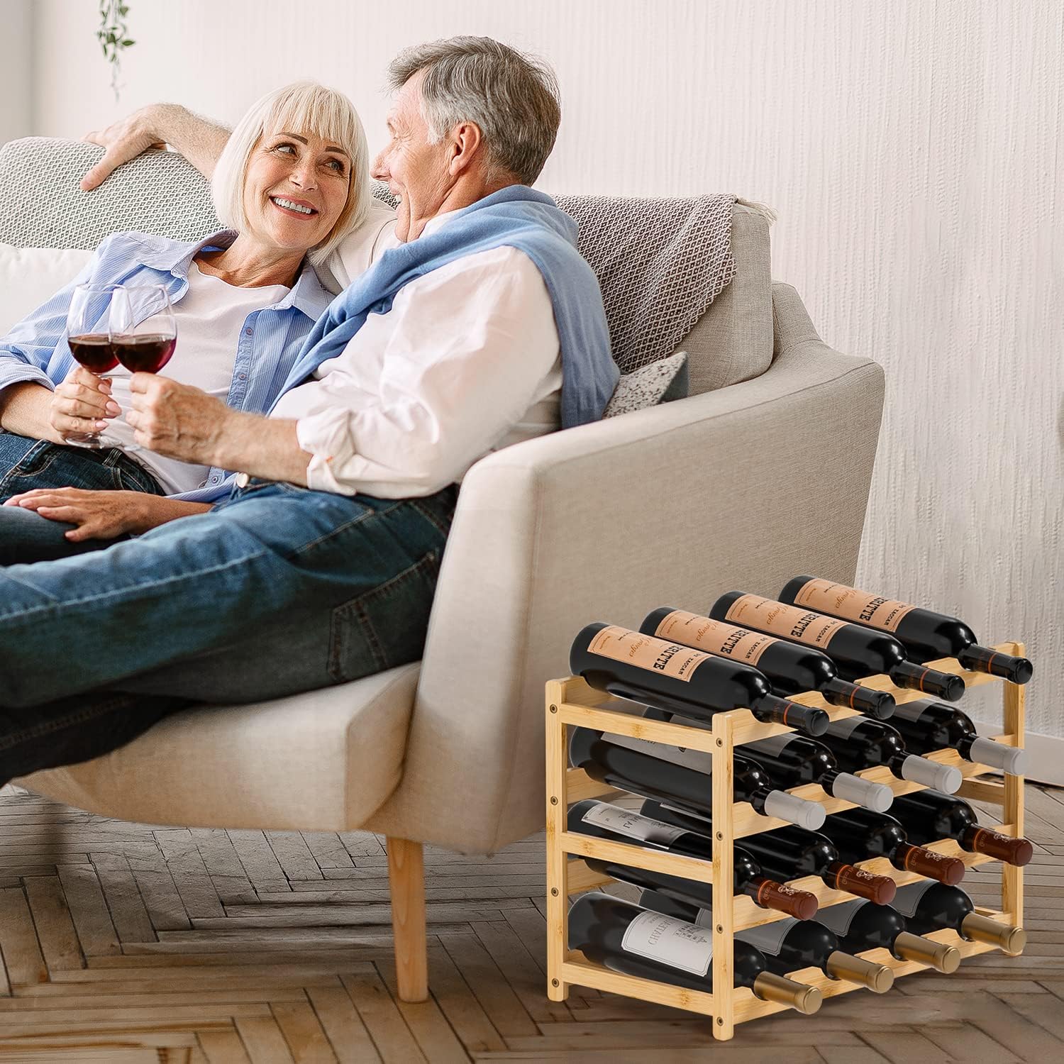 Ruichang Estante de vino resistente para encimera de vino, soporte de bambú para botellas de vino, estantes de almacenamiento de vino, soportes para