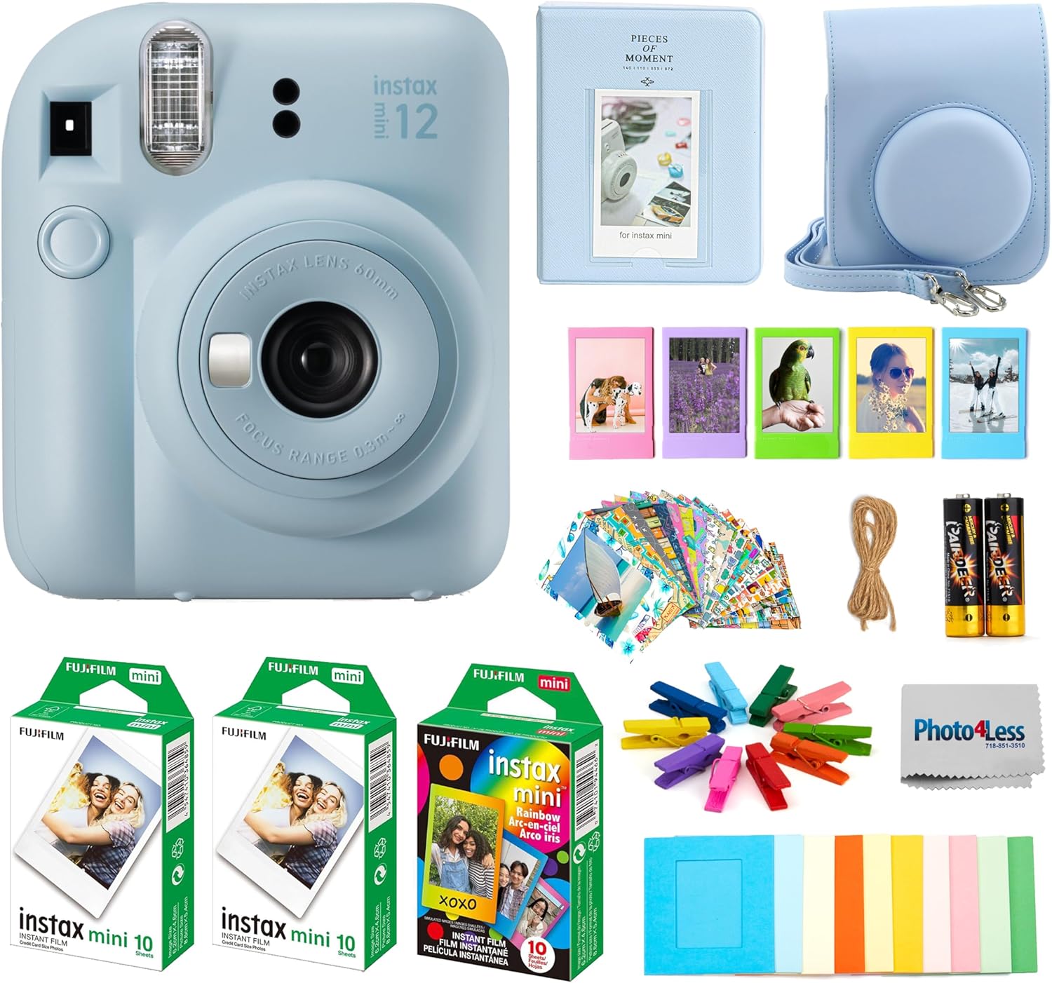Fujifilm Instax Mini 12 Paquete de cámara de película instantánea con accesorios (azul pastel)
