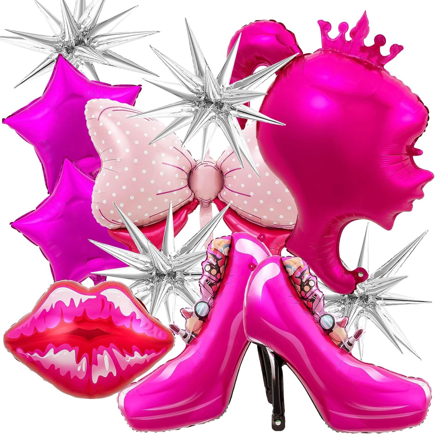 Globos rosas para niñas, 11 globos metálicos de color rosa intenso, globos de papel de aluminio de princesa rosa para suministros de fiesta temática