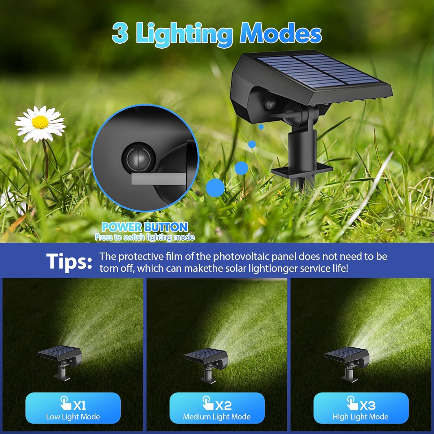 NYMPHY Solar Lights Outdoor Waterproof IP68, 56 LED 3 Lighting Modes Solar Powered Garden Yard Spot Solar Lights for Outside Landscape- 6 Pack (Cool