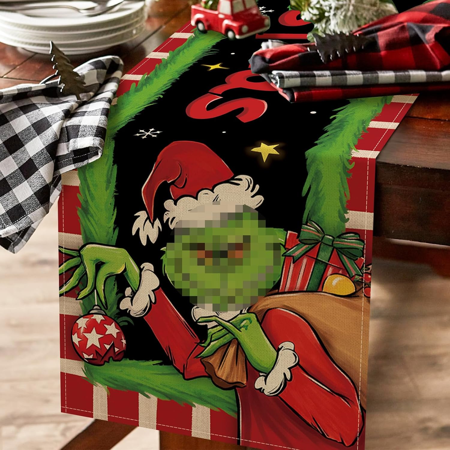 Seliem Camino de mesa de Feliz Navidad, regalo de árbol de Navidad, rayas rojas y blancas, decoración de mesa de comedor para cocina, decoración