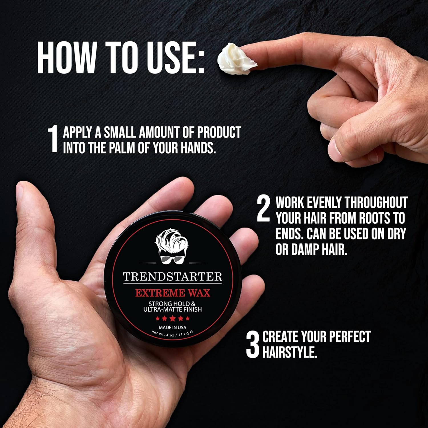 TRENDSTARTER – Cera extrema (4 onzas) (2 unidades) – Fuerte fijación – Acabado mate – Productos para el cabello para hombre – Base de agua premium –
