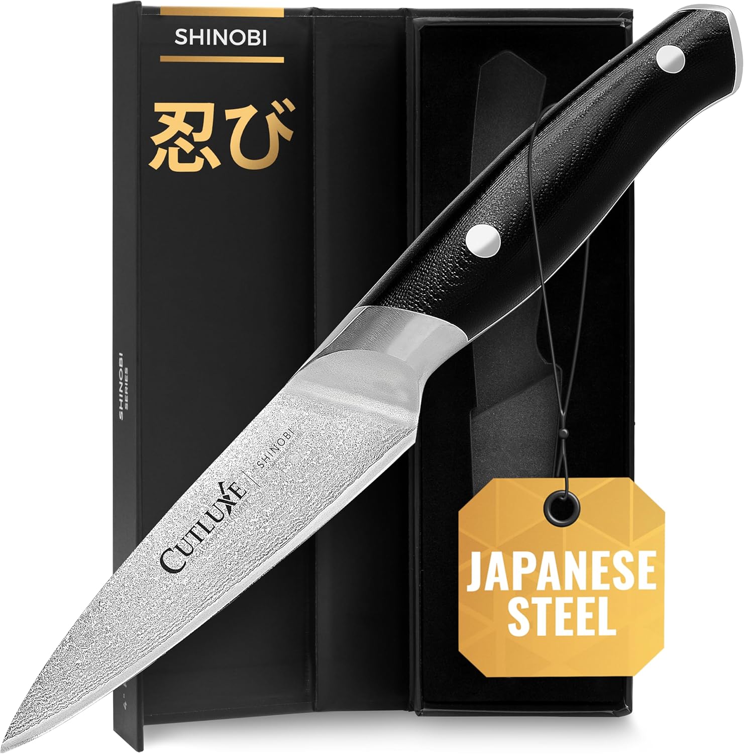 Cutluxe Shinobi Cuchillo de pelar y pelar, cuchillo de cocina de Damasco – Hoja de acero japonés de 4 pulgadas, AUS-10 – Cuchillo de cocina afilado