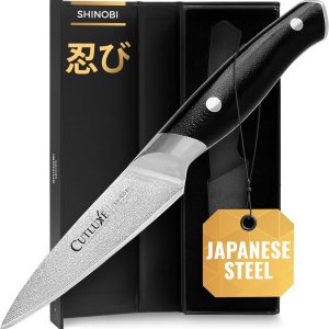 Cutluxe Shinobi Cuchillo de pelar y pelar, cuchillo de cocina de Damasco – Hoja de acero japonés de 4 pulgadas, AUS-10 – Cuchillo de cocina afilado Cutluxe Shinobi Cuchillo de pelar y pelar, cuchillo de cocina de Damasco – Hoja de acero japonés de 4 pulgadas, AUS-10 – Cuchillo de cocina afilado