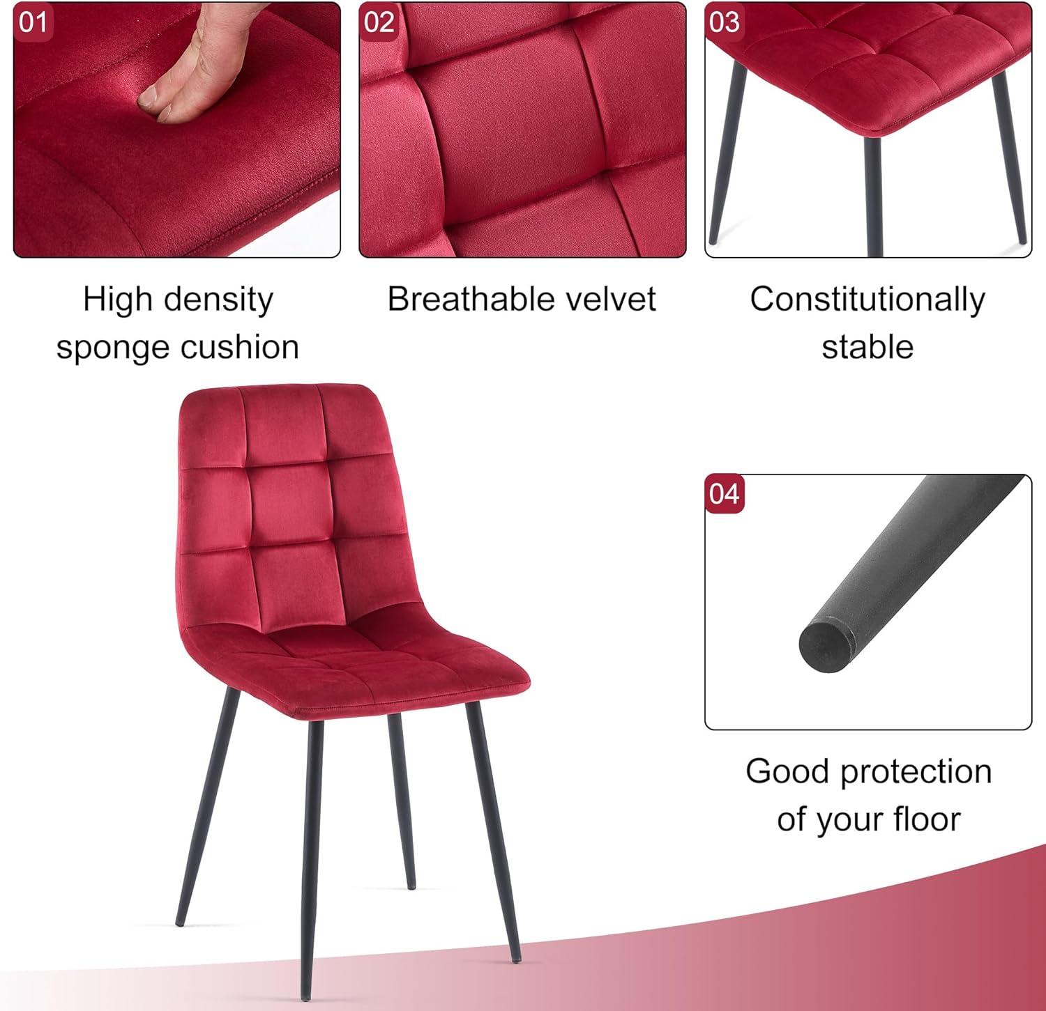 somedream – Juego de 6 sillas de terciopelo modernas, sin brazos, con patas de metal, sillas laterales tapizadas para cocina, sala de estar, color