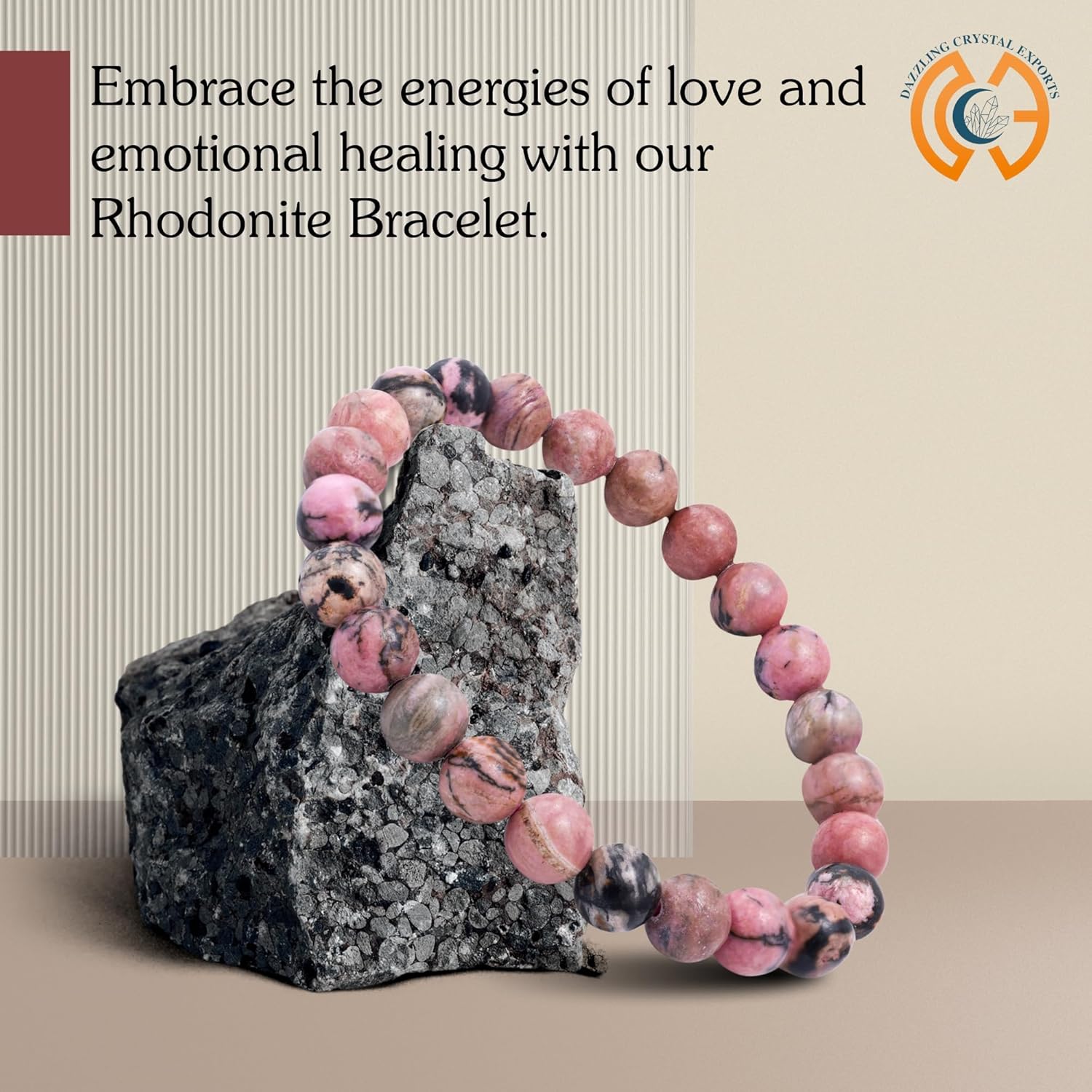 DCE Authentic Pink Rhodonite Gemstone Bracelet handmade A++ Quality The Stone of Compassion & Love Healing Crystal Bracelets – 8mm Stretchable