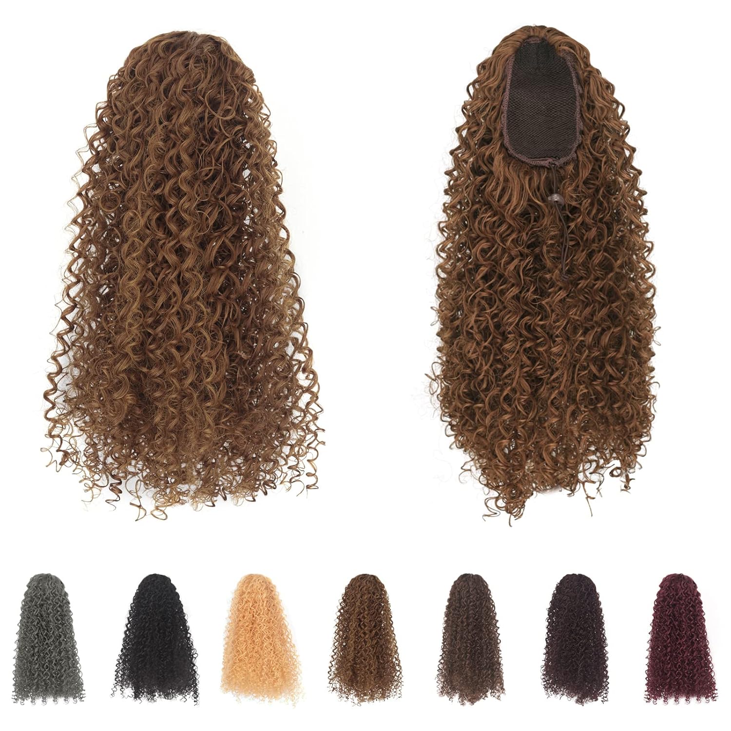 Cola de caballo rizada y ondulada con cordón, color rubio oscuro, pieza de cabello sintético natural, con clip, extensiones de cola de caballo