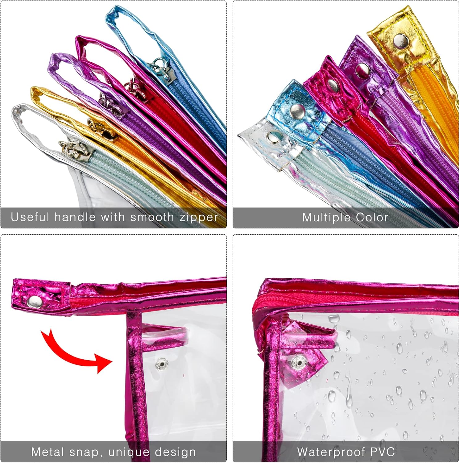 Meetory 5 bolsas de cosméticos transparentes impermeables con cremallera, bolsas de plástico transparente de PVC para maquillaje, bolsa de aseo de