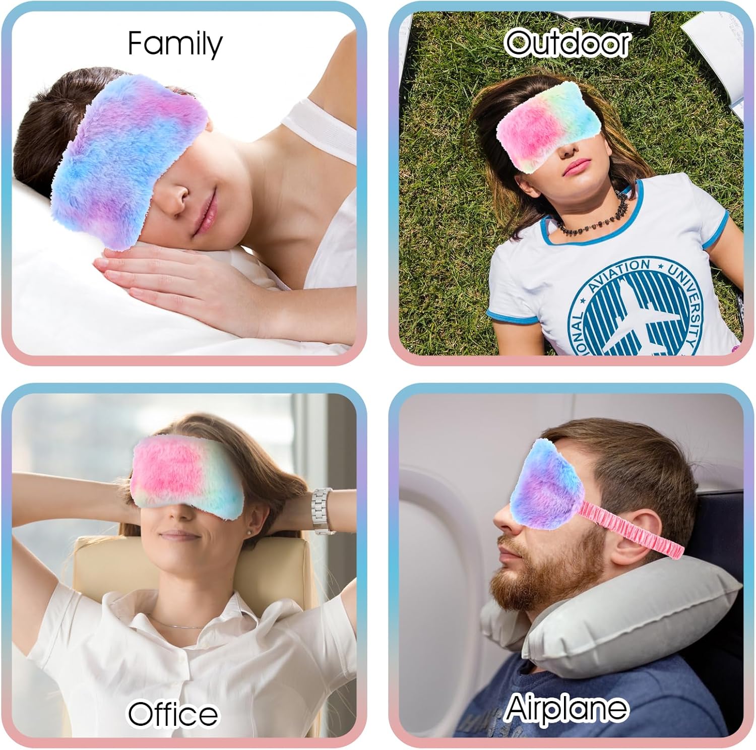 4 piezas de felpa para dormir, máscaras peludas para dormir, suaves y cómodas, con los ojos vendados, color arcoíris, piel sintética, sombra de ojos