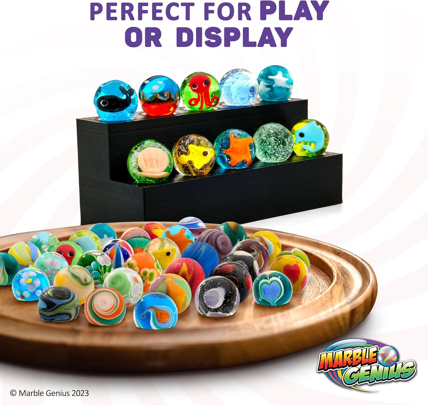 Marble Genius Canicas para coleccionistas, acuáticas, 0.630 in, 10 canicas de vidrio hechas a mano para amantes de los animales, rellenos de