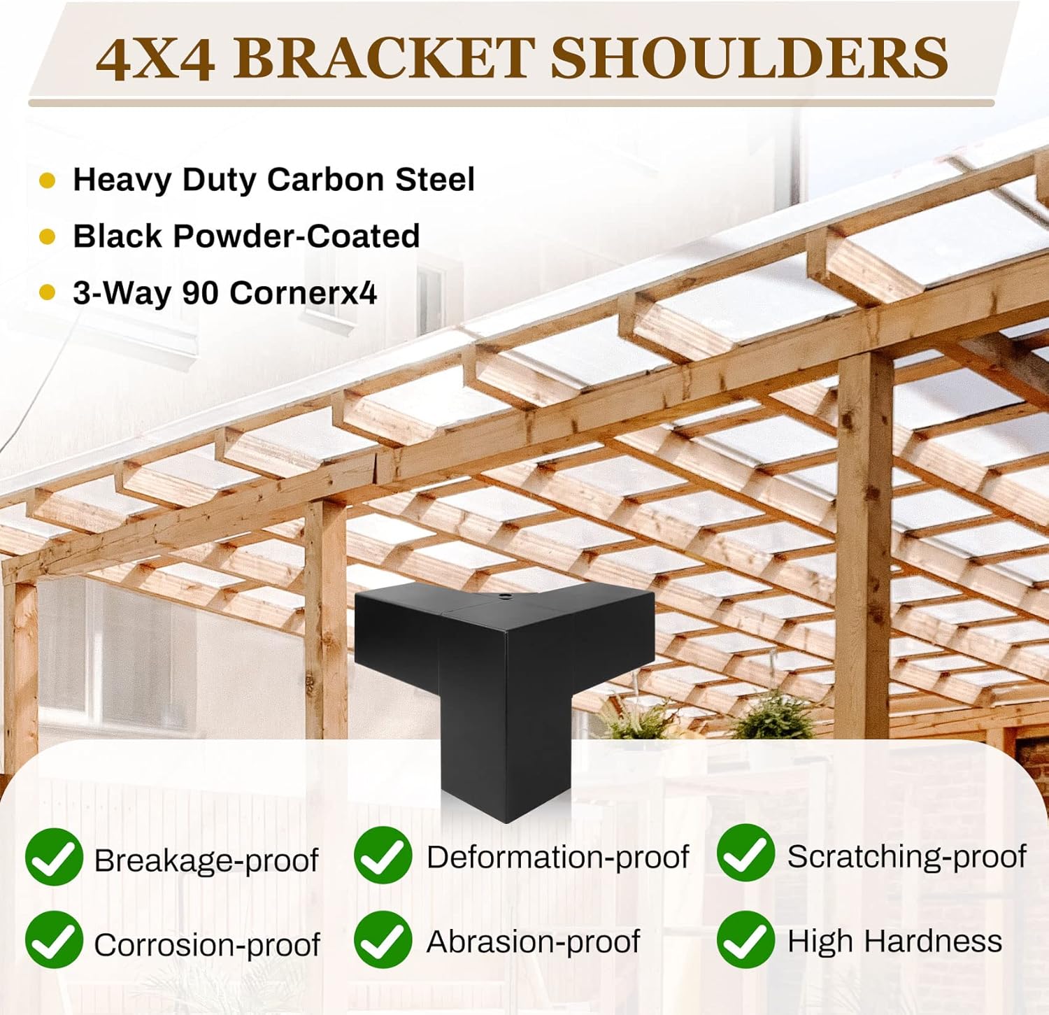 4 x 4 (real 3.5 x 3.5 pulgadas) soportes de extensión de esquina de pérgolas de 3 vías, soporte de pérgola de aluminio con recubrimiento de polvo