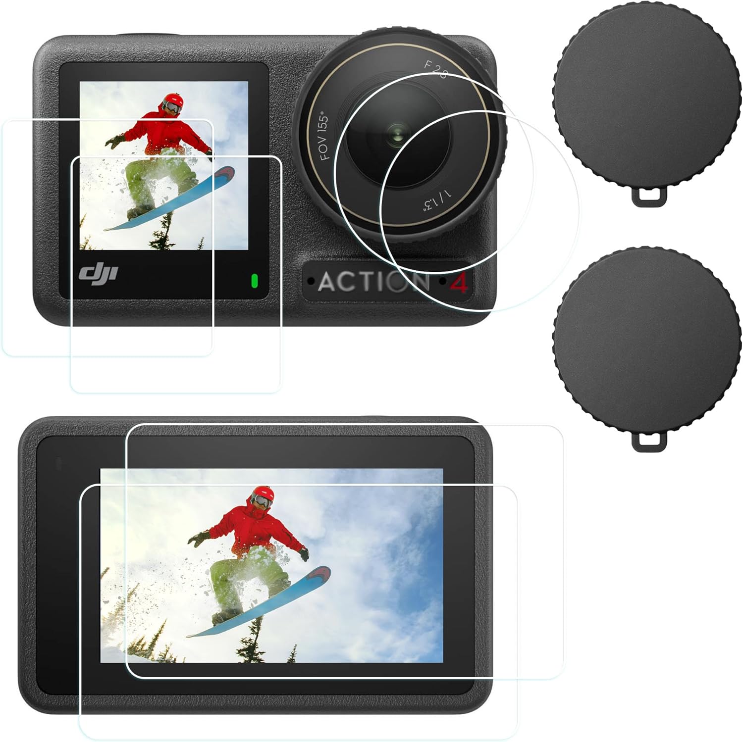 PCTC Protector de pantalla para cámara DJI OSMO Action 4, protector de lente Osmo Action 4 + película de pantalla LCD de vidrio templado + cubierta
