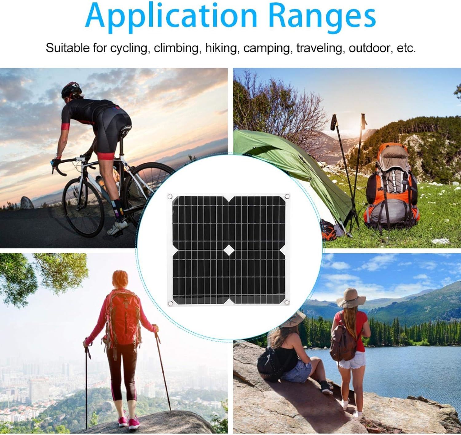 Hilitand Panel solar semiflexible Panel solar Tablero de carga Cargador de teléfono móvil para viajes al aire libre, camping, panel solar de 25 W 5