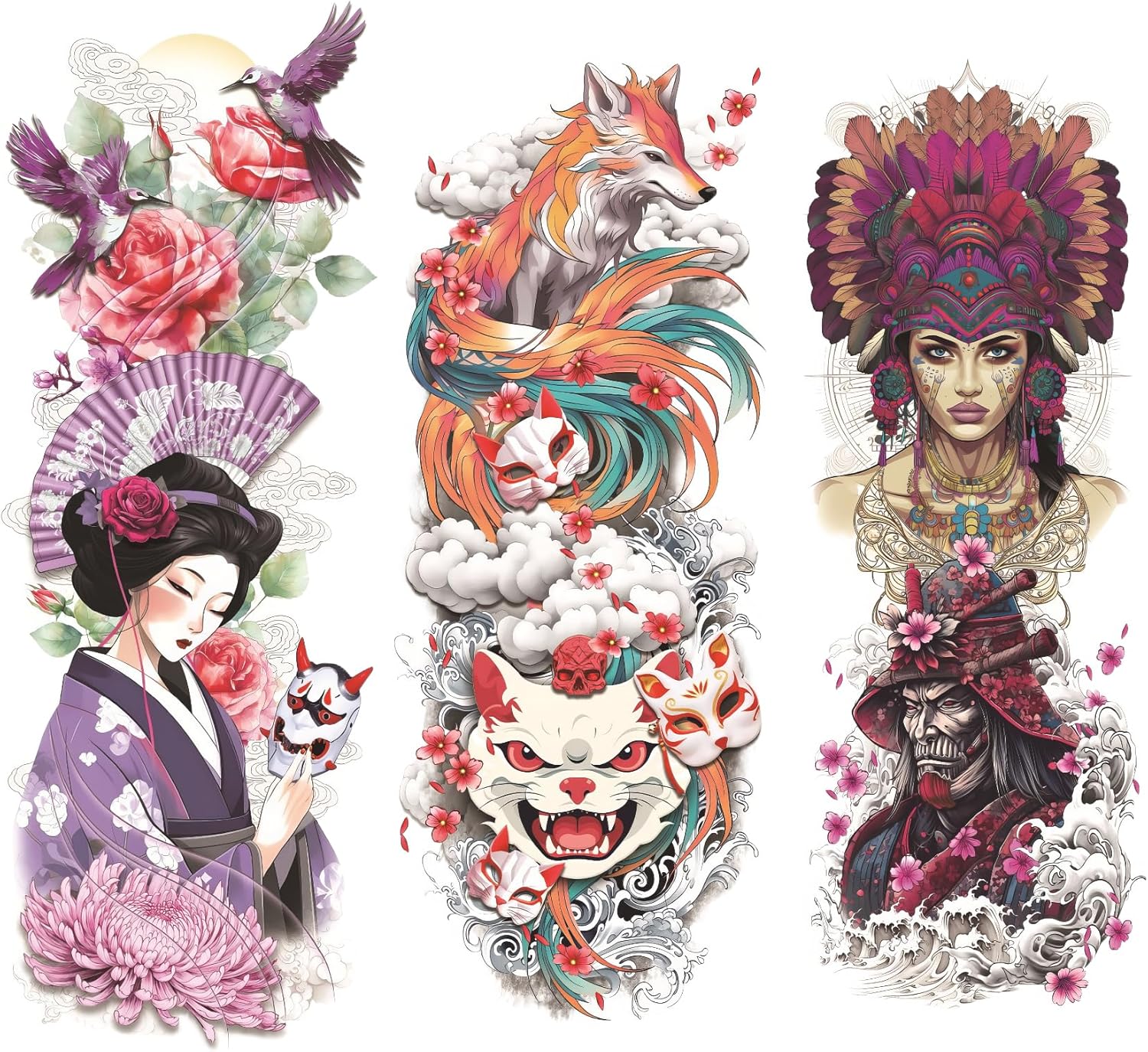 NaNzu Tatuajes temporales de manga completa para mujer, impermeable y de larga duración, diseño de tatuajes de manga completa