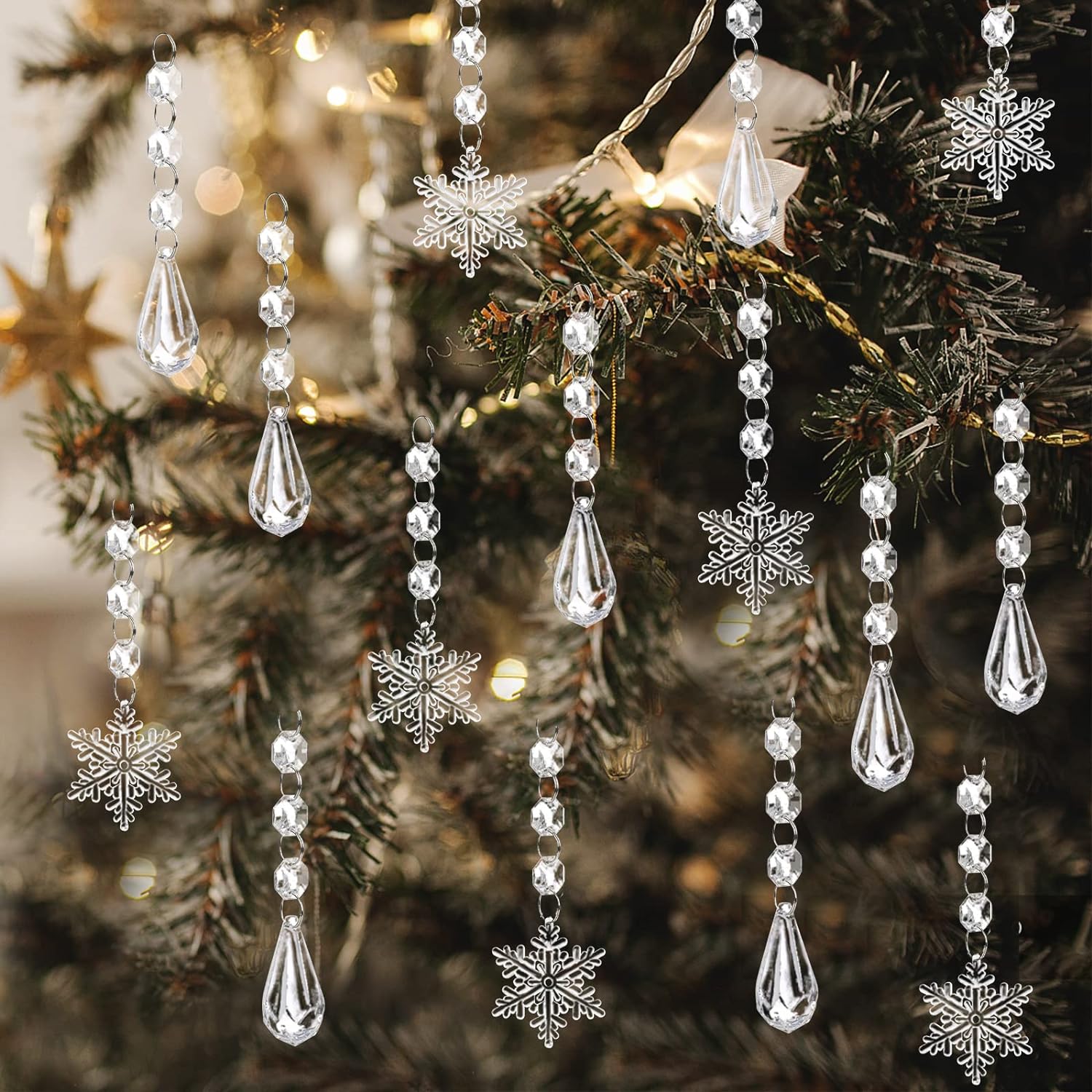 YUJUN 38 piezas de decoraciones de cristal para árbol de Navidad, copos de nieve de invierno, gotas de carámbano, adornos colgantes de araña
