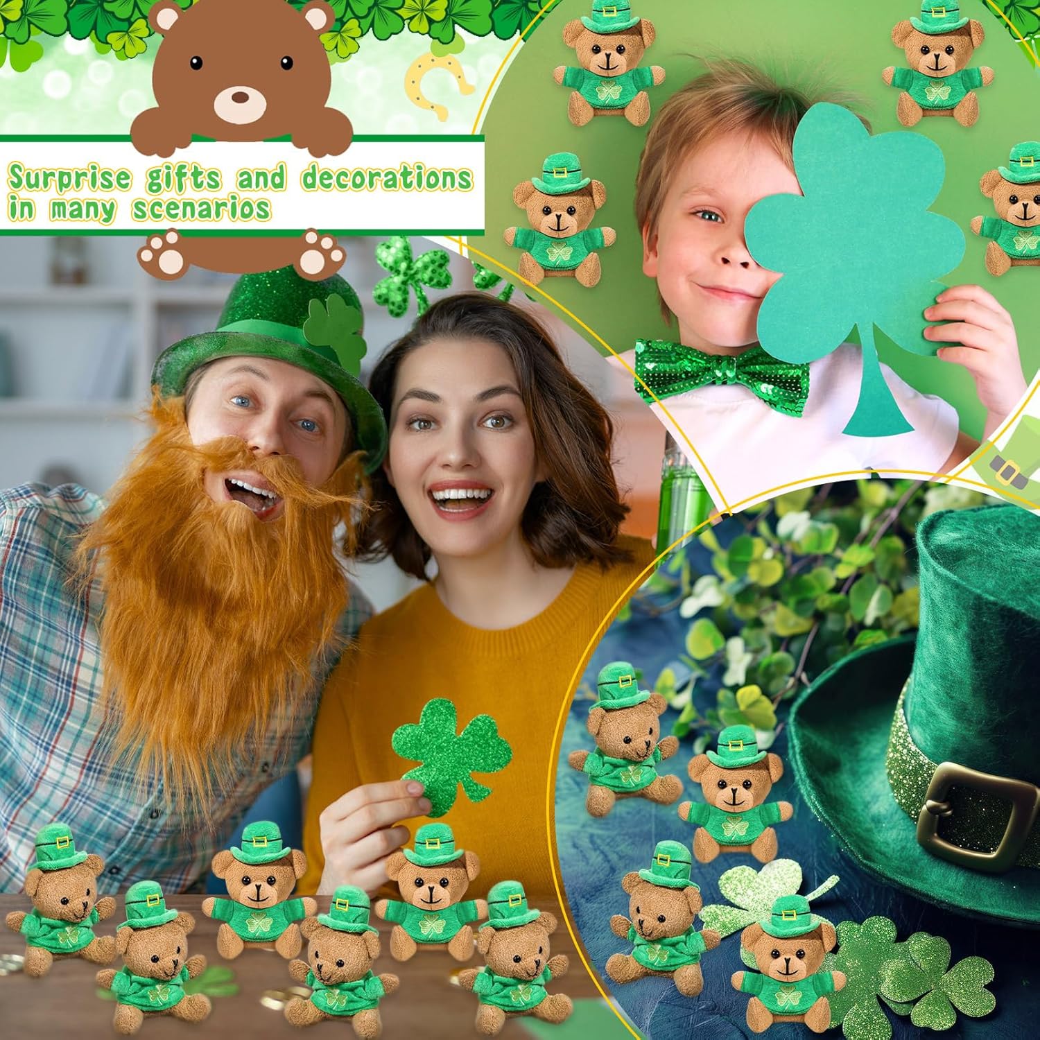 12 piezas de oso de peluche del día de San Patricio, mini oso de peluche, camisa bordada, oso de 4.7 pulgadas, pequeños recuerdos de fiesta para