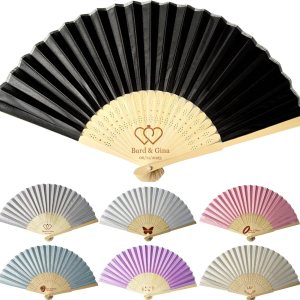 Abanicos de mano personalizados a granel ventiladores de seda personalizados con grabado en el mango, regalos de fiesta para invitados, abanicos de Abanicos de mano personalizados a granel ventiladores de seda personalizados con grabado en el mango, regalos de fiesta para invitados, abanicos de