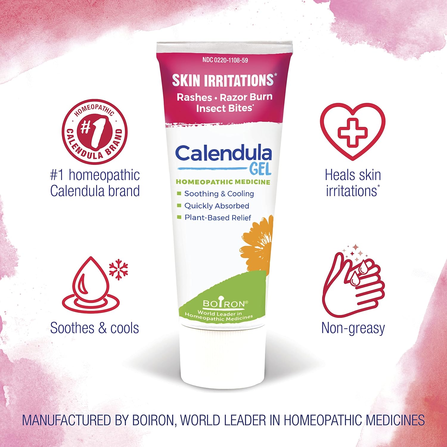 Boiron Gel de caléndula para aliviar erupciones, quemaduras de afeitar, picaduras de insectos o quemaduras solares, no grasa y sin fragancia, 1.5