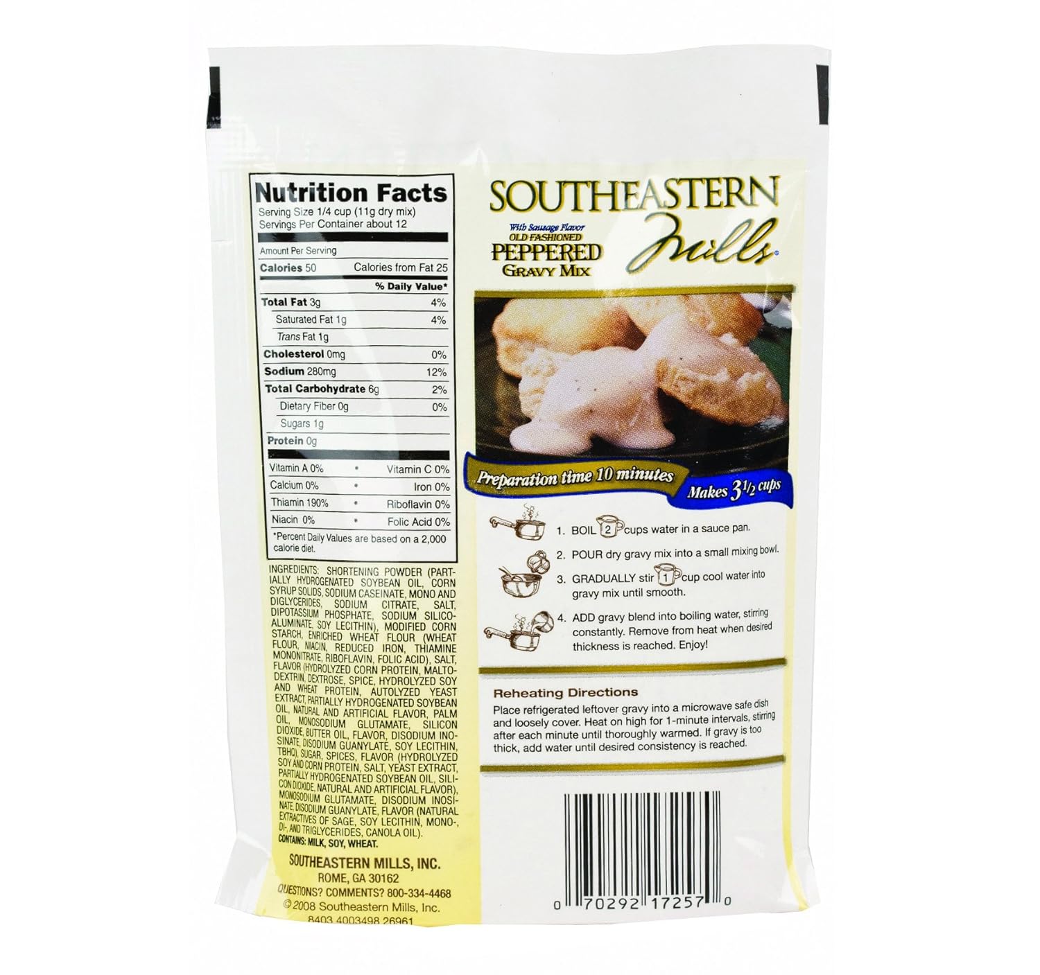 Southeastern Mills Mezcla de salsa, mezcla de salsa condimentada con sabor a salchicha, solo agrega agua, tamaño familiar, paquete de 4.5 onzas