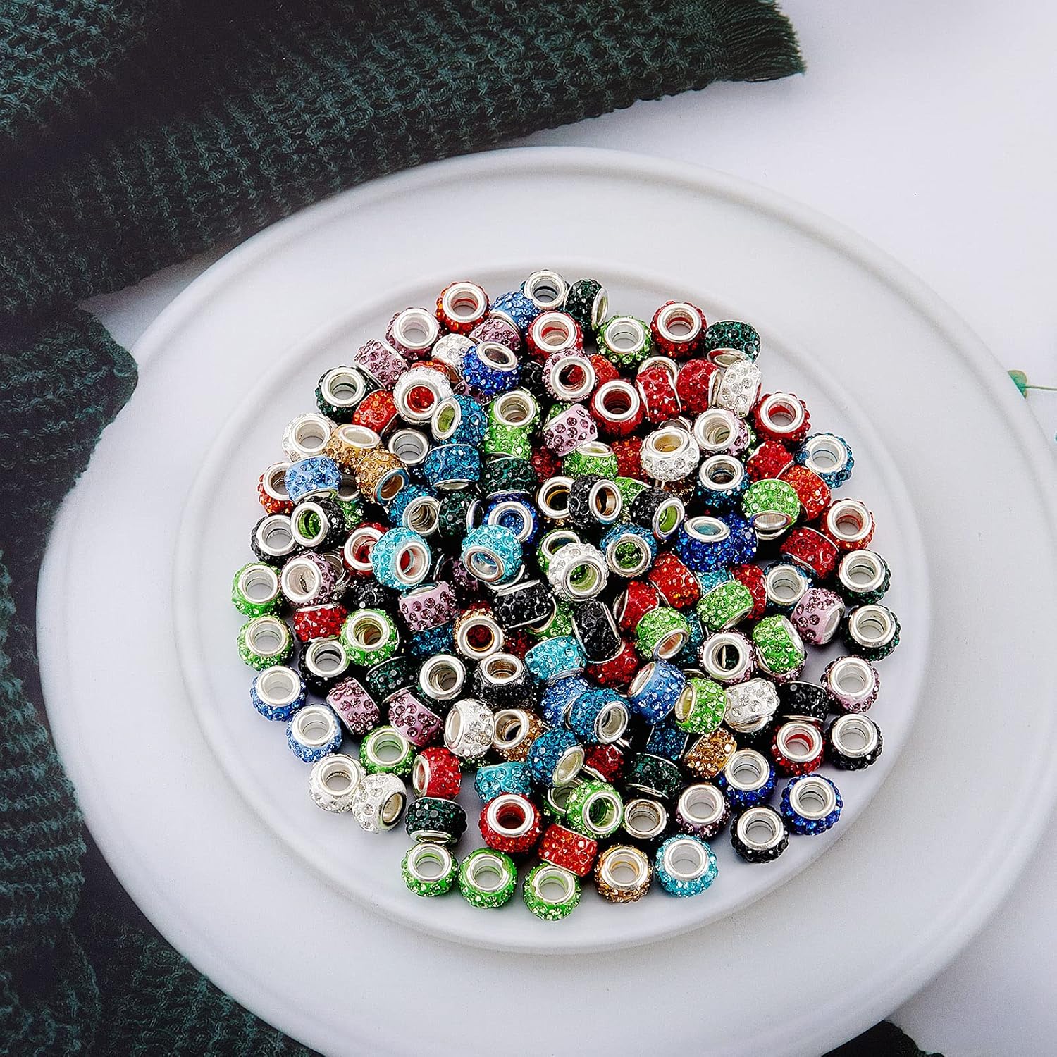 Kenning 200 cuentas europeas de diamantes de imitación con agujero grande, cuentas espaciadoras Rondelle para collares, aretes, pulseras,