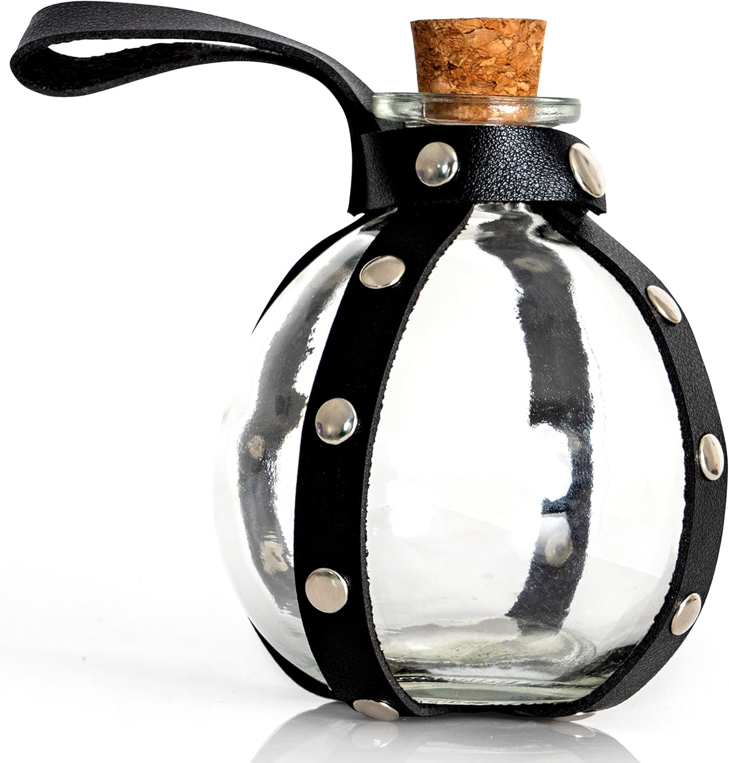 Skeleteen Dark Magic – Botella de poción  Soporte de vidrio para pociones de mago negro con tapón de corcho y arnés de piel sintética con lazo para