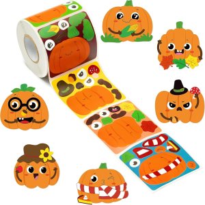 Haooryx Rollo de 300 calcomanías de calabaza de otoño para hacer una cara, haz tu propia cara de calabaza, calcomanías adhesivas para mezclar y Haooryx Rollo de 300 calcomanías de calabaza de otoño para hacer una cara, haz tu propia cara de calabaza, calcomanías adhesivas para mezclar y