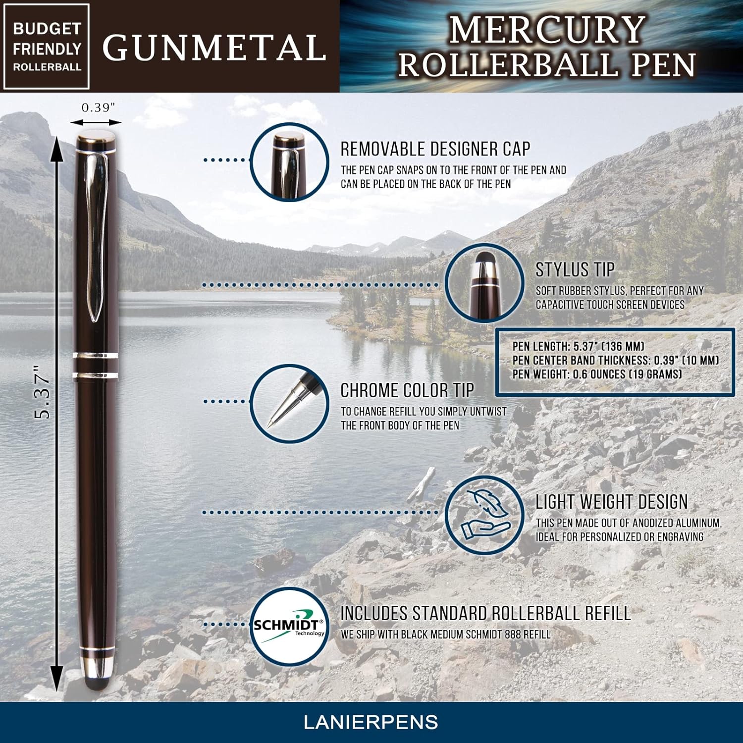 Lanier Pens Mercury Stylus Rollerball Pen – Gun Metal (Budget Friendly)