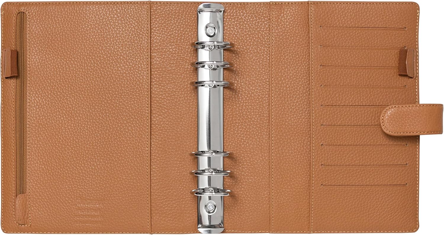 Filofax Norfolk – Organizador tamaño A5, almendra, piel suave de grano completo, seis anillos, con calendario semanal para ver cada semana,