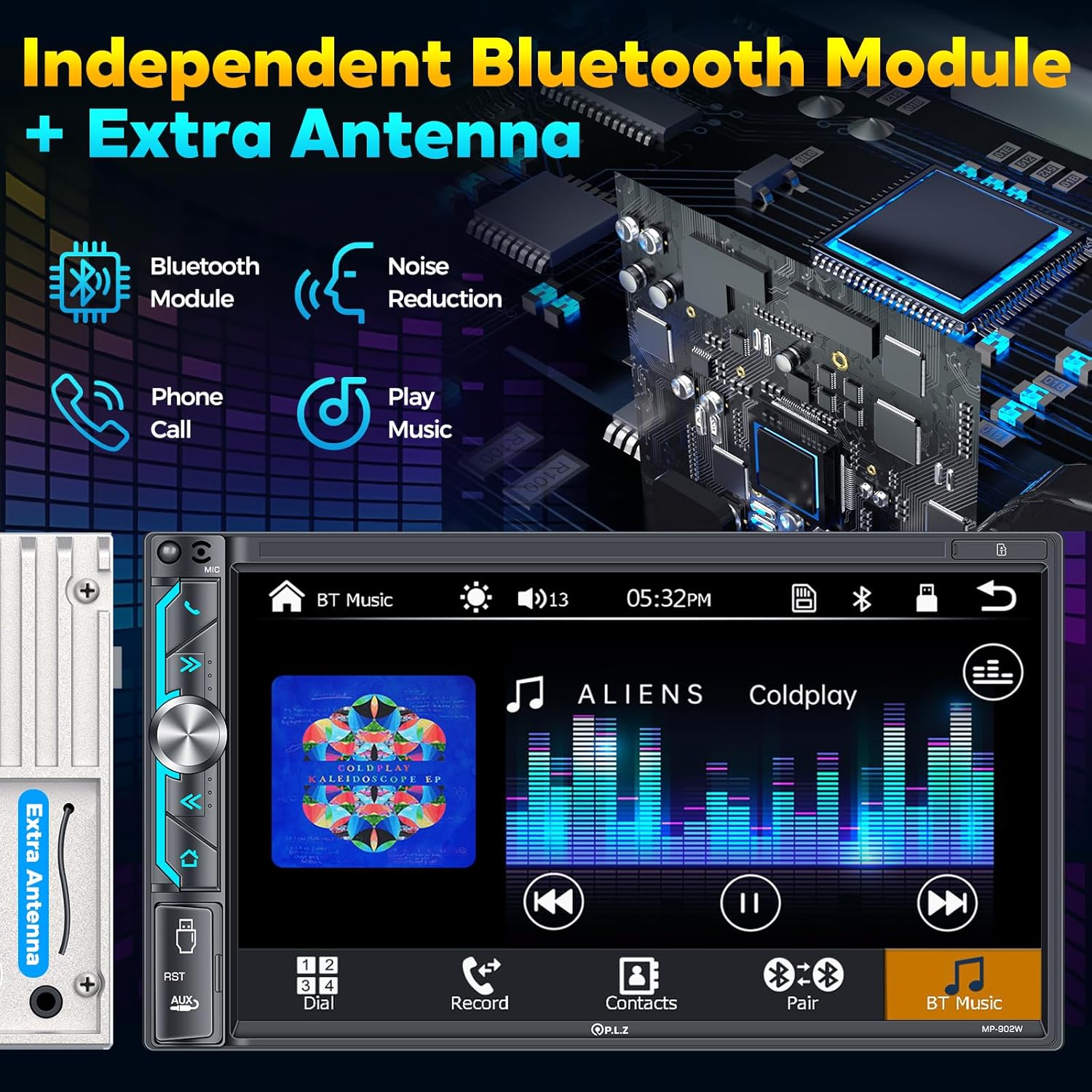 PLZ Radio estéreo inalámbrica de doble DIN para automóvil Apple, Bluetooth 5.3, receptores de audio, pantalla táctil automática Carplay Android de 7