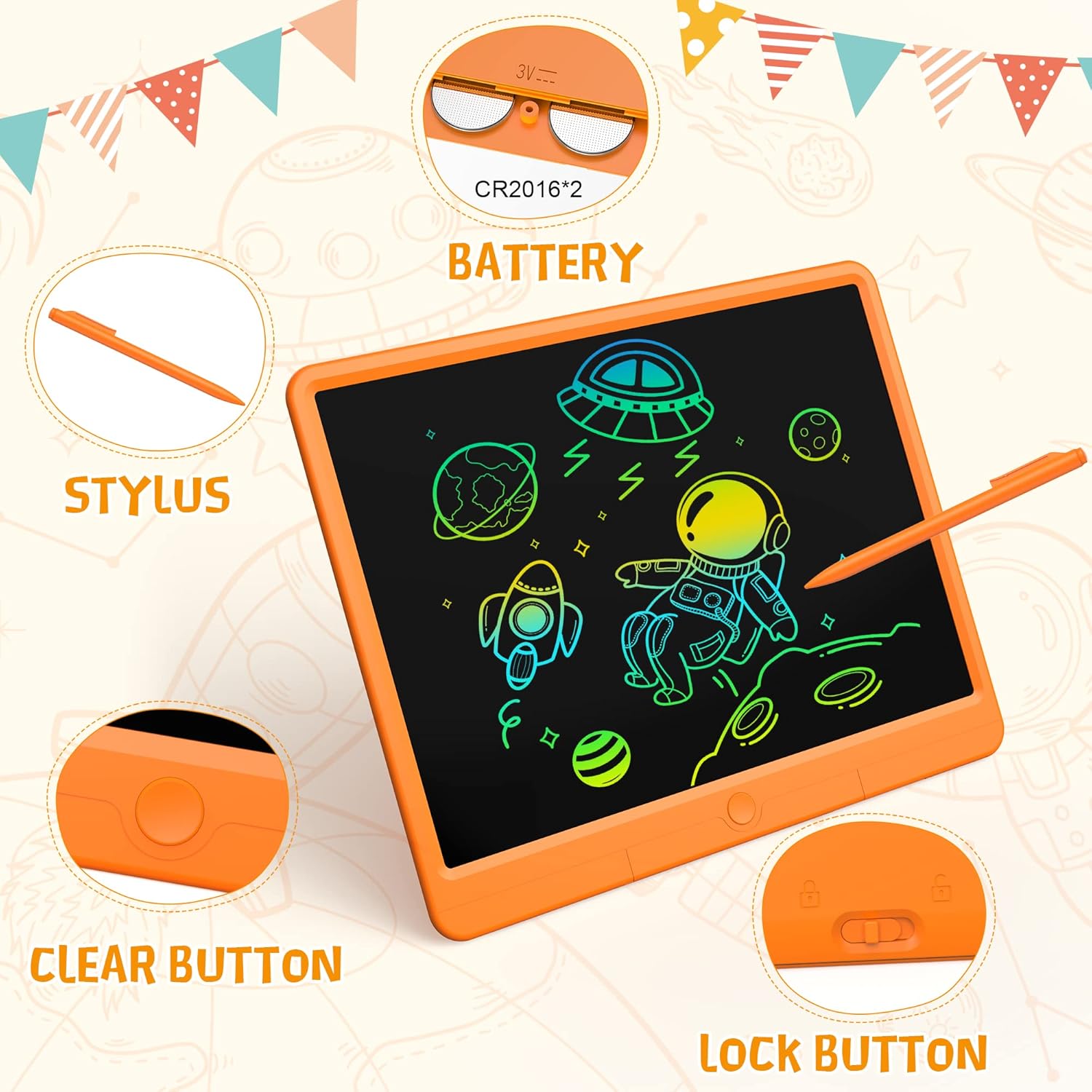 GIGART Tableta de escritura LCD para niños, tableta de dibujo de 15 pulgadas para niños, colorida tabla de dibujo borrable, regalos educativos de