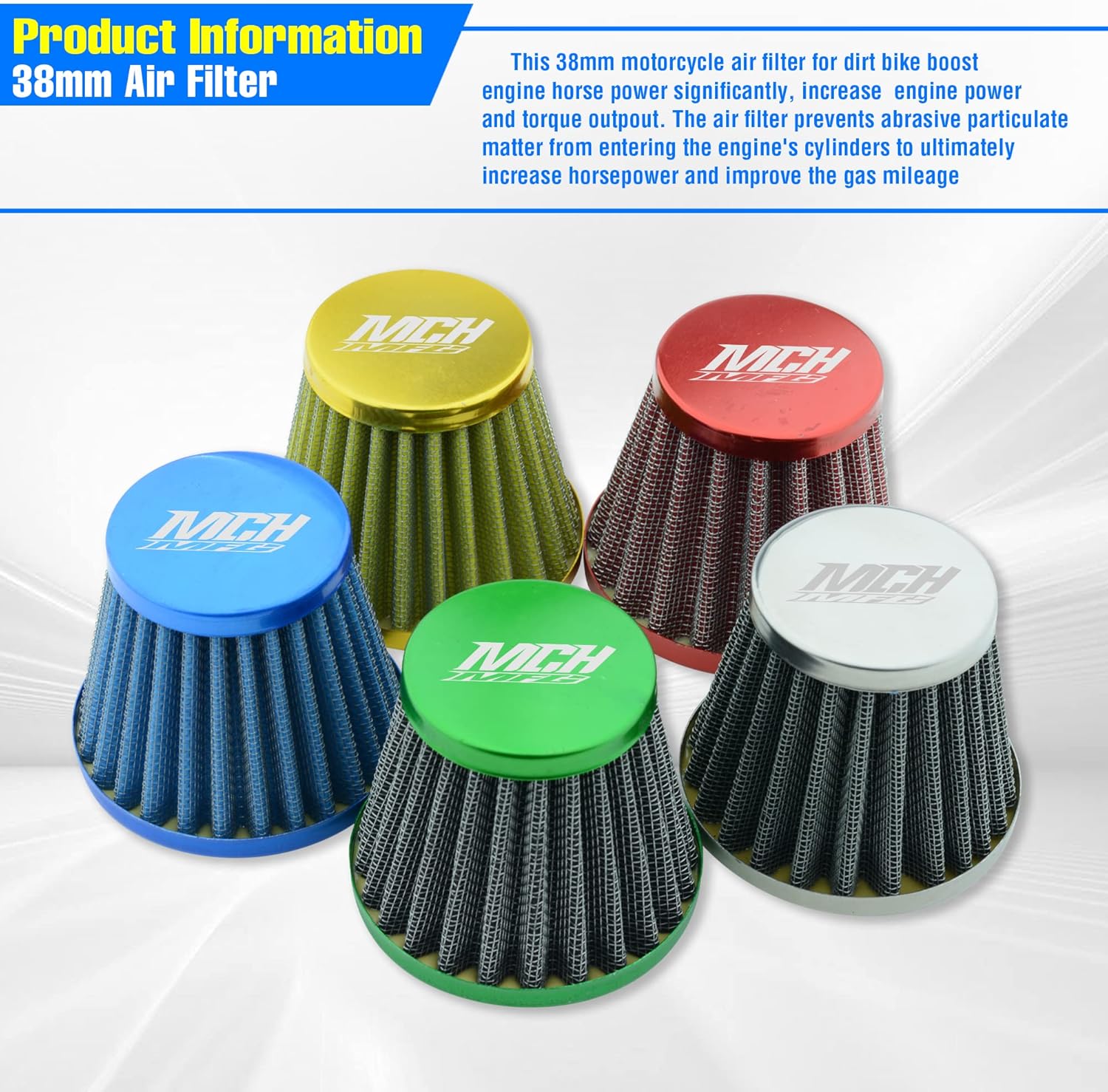 Filtro de aire de motocicleta de 1.496 in para SSR 110cc 125cc Coolster CRF Dirt Pit Bike GY6 50cc Scooter ciclomotor QMB139 piezas del motor (negro)