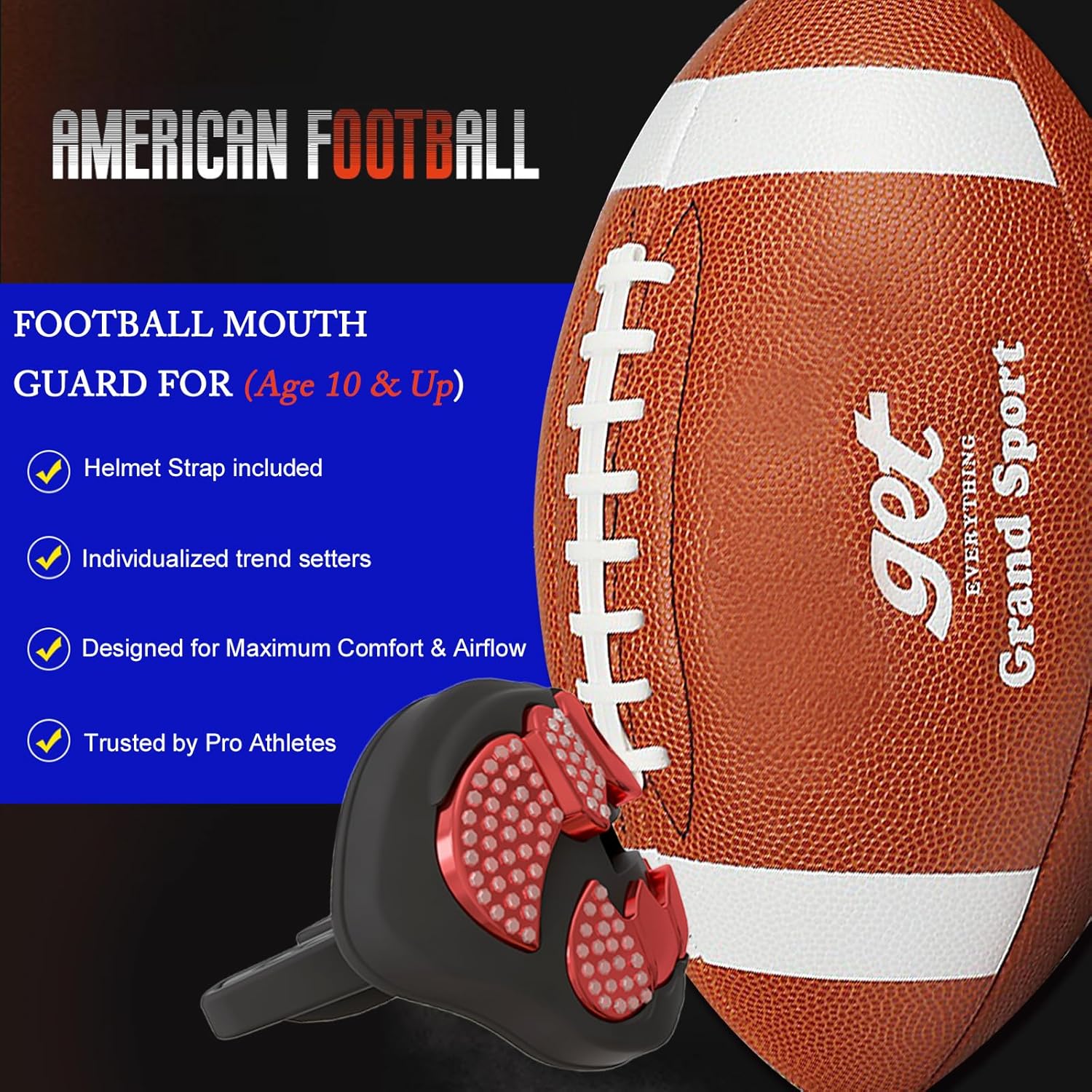 LeCool Protector bucal de fútbol con correa conectada, 3D Beast Chrome, protector bucal para adultos y jóvenes, pieza para deportes para máximo