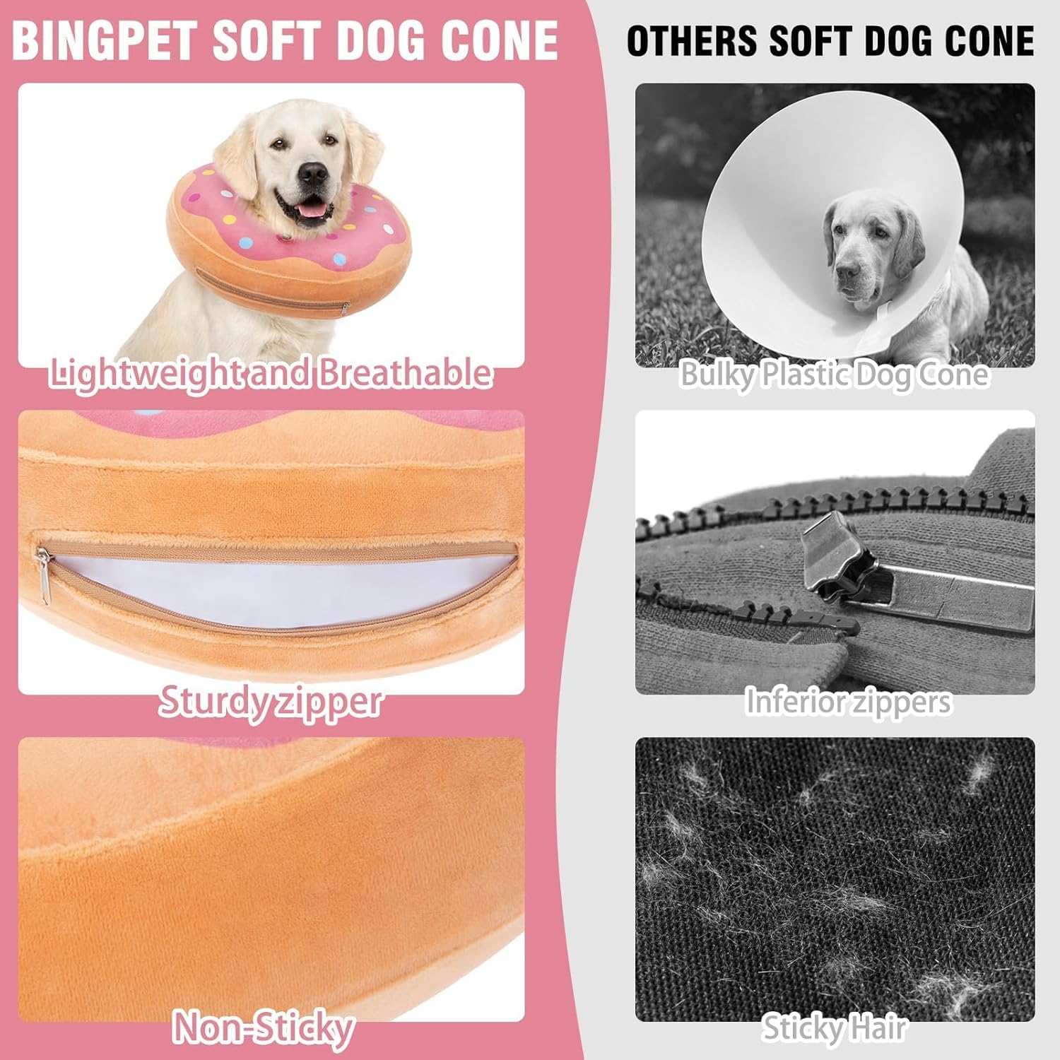 BINGPET Collar de cono suave para perro, alternativa de recuperación suave para perros grandes, medianos y pequeños después de una cirugía, collar