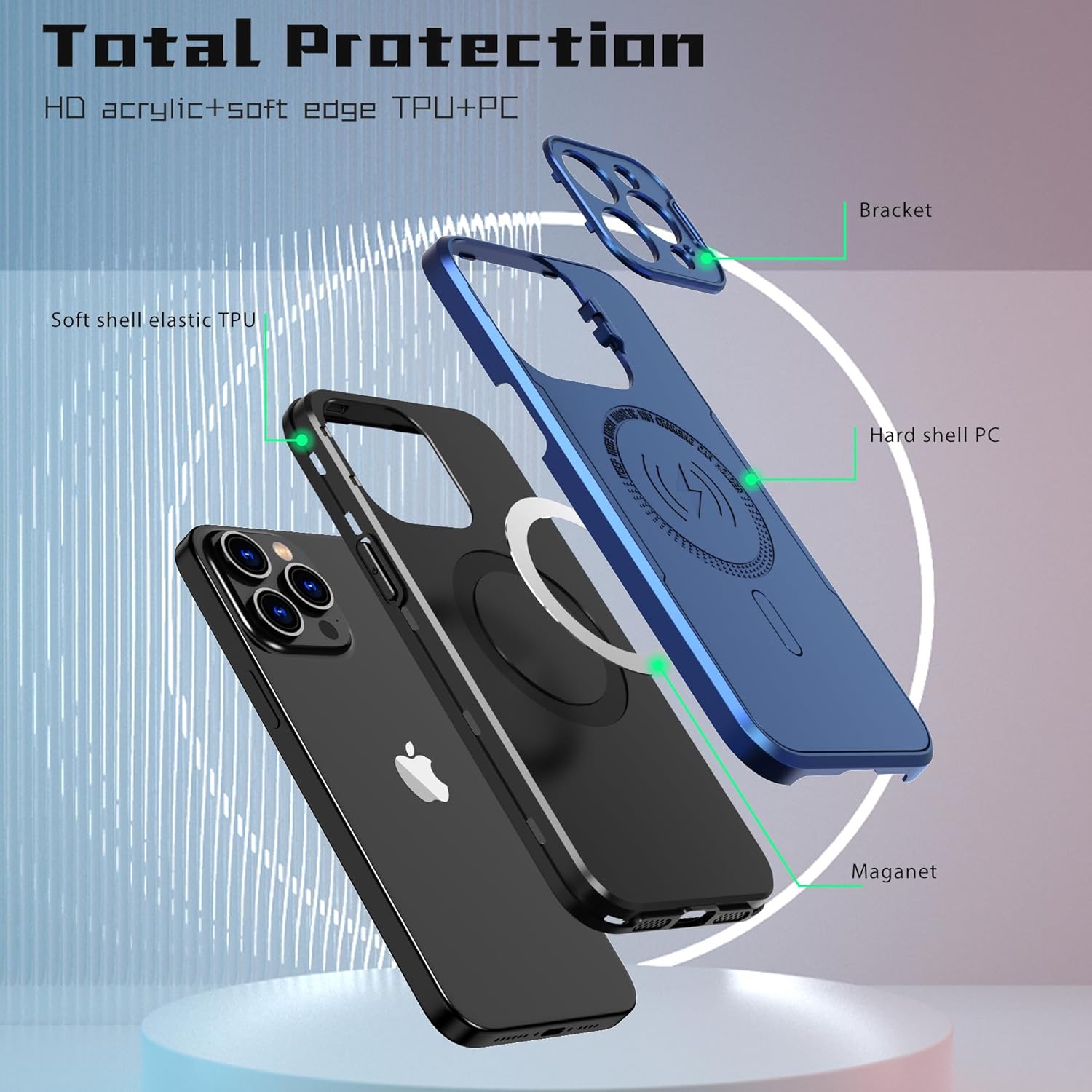 Asuwish Funda de teléfono para iPhone 15 Pro Max de 6.7 pulgadas con protector de pantalla de vidrio templado Magsafe y soporte delgado accesorios