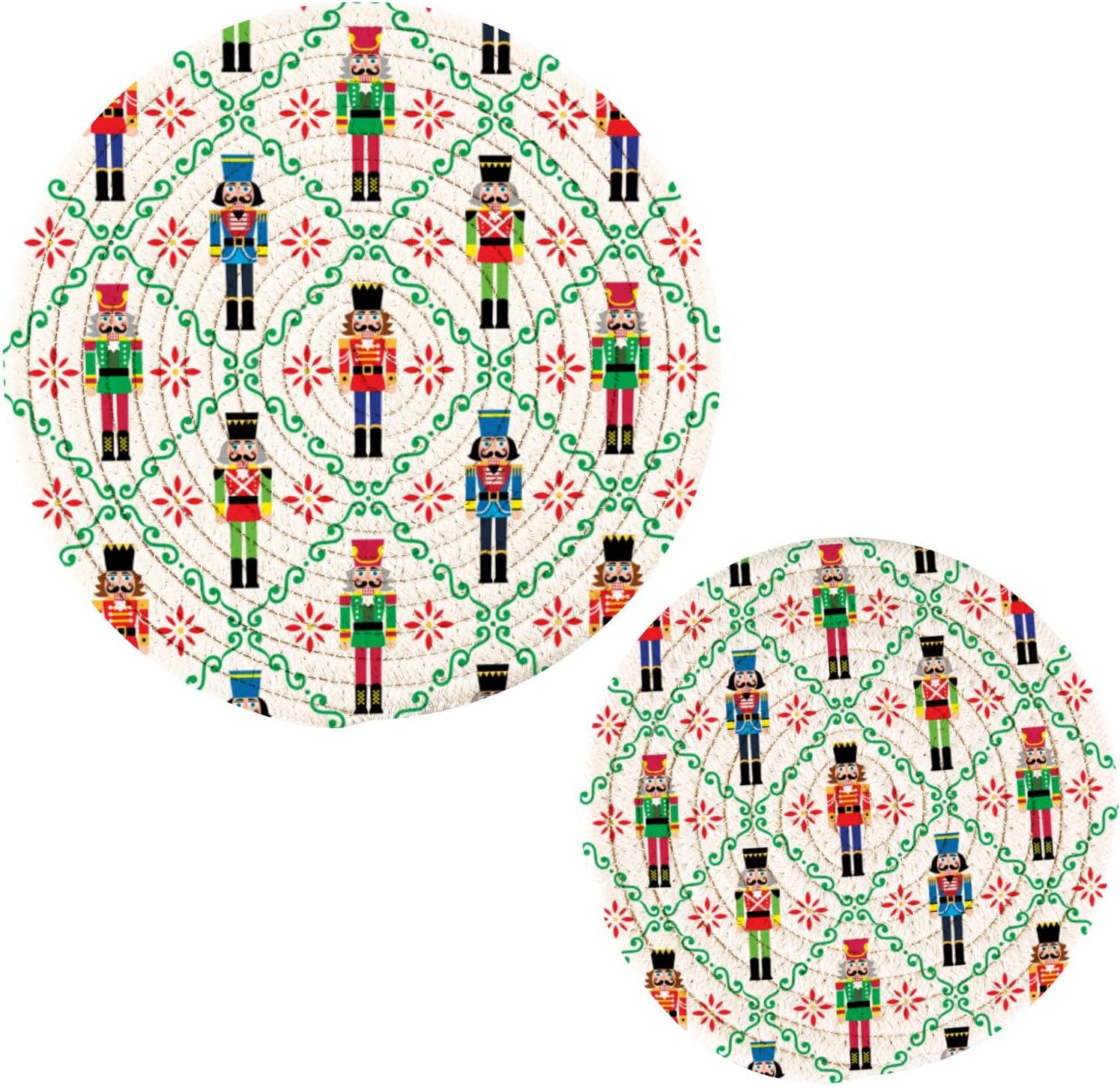 Juego de 2 soportes para ollas de cocina de soldado de Navidad, juego de salvamanteles de Navidad, 100% algodón, tejido de hilo redondo,
