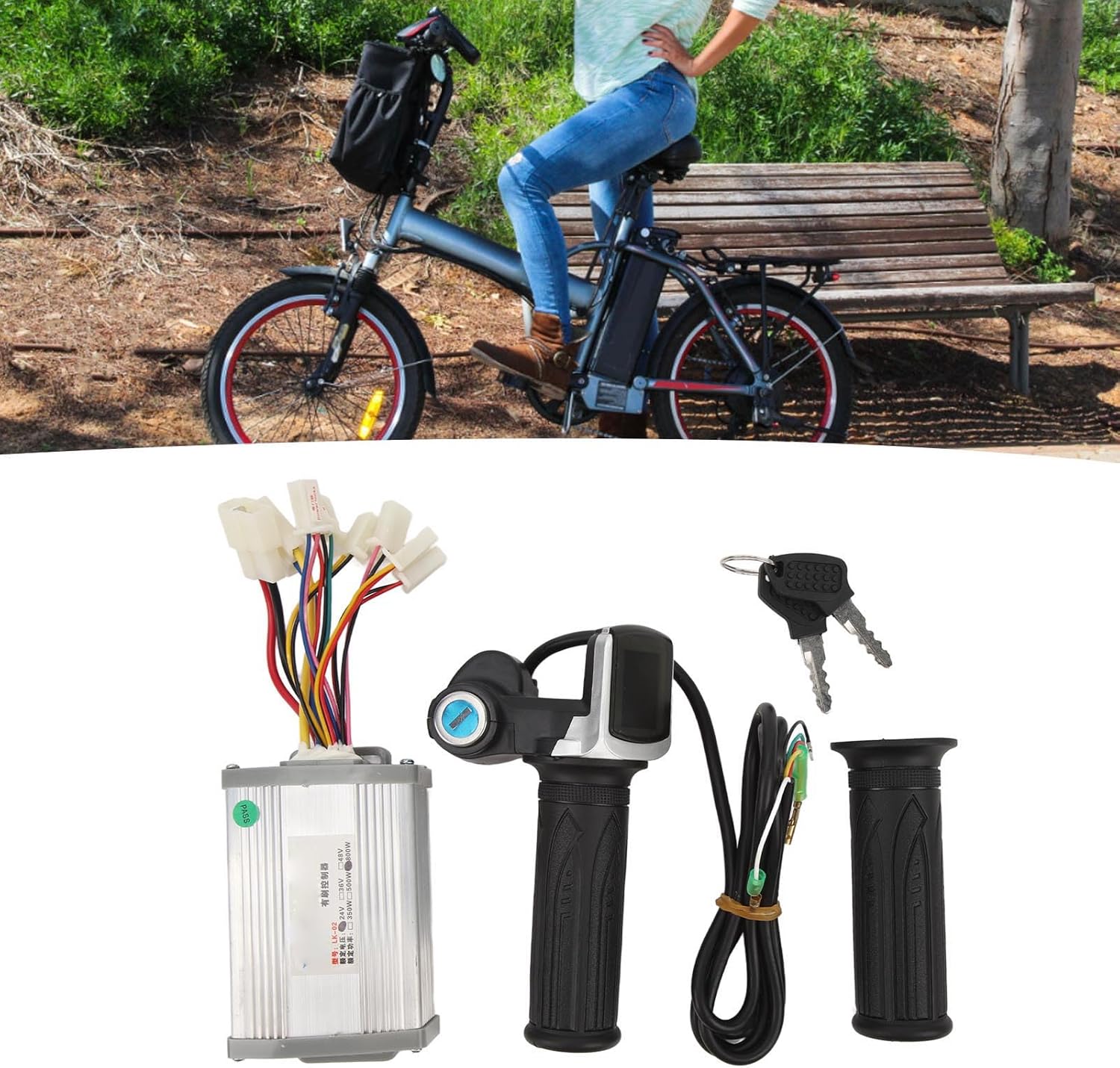 Alomejor Kit de controlador de bicicleta eléctrica 24 V 800 W con pantalla cuadrada Pantalla digital acelerador agarre para triciclos eléctricos
