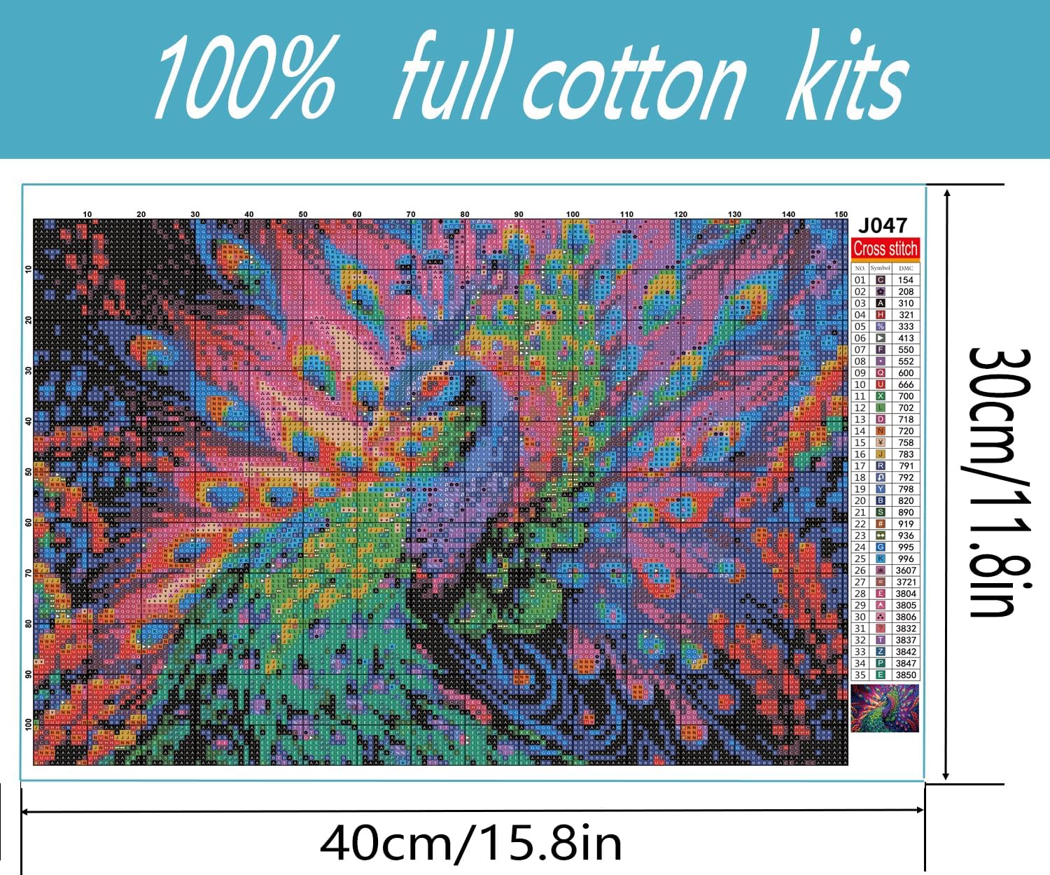 Kits de punto de cruz estampado de pavo real para adultos principiantes, arte de animales, kits de patrones de punto de cruz, dimensiones impresas,